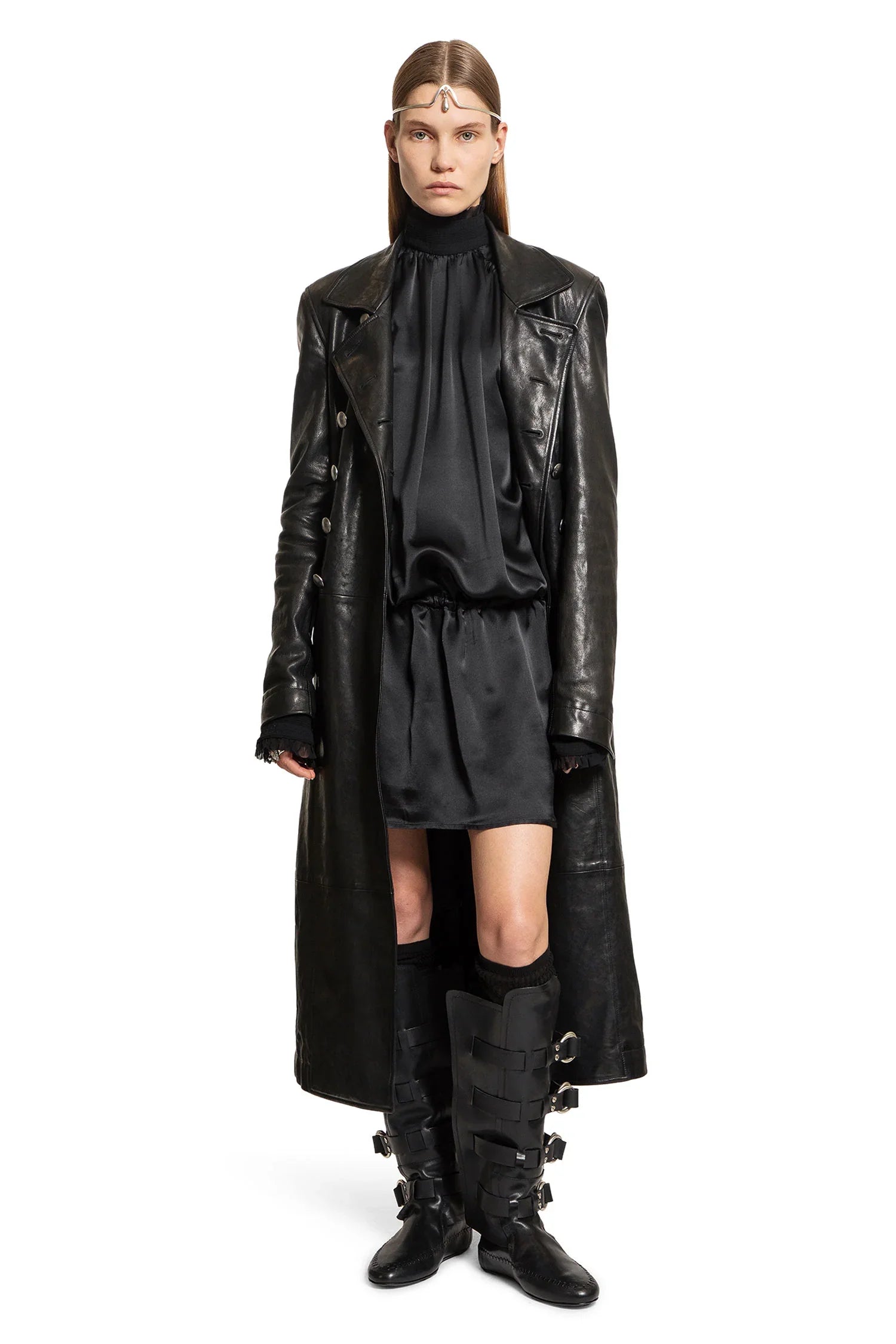 Jenna Turtleneck Dress in Washed Light Satin - Antonioli.eu