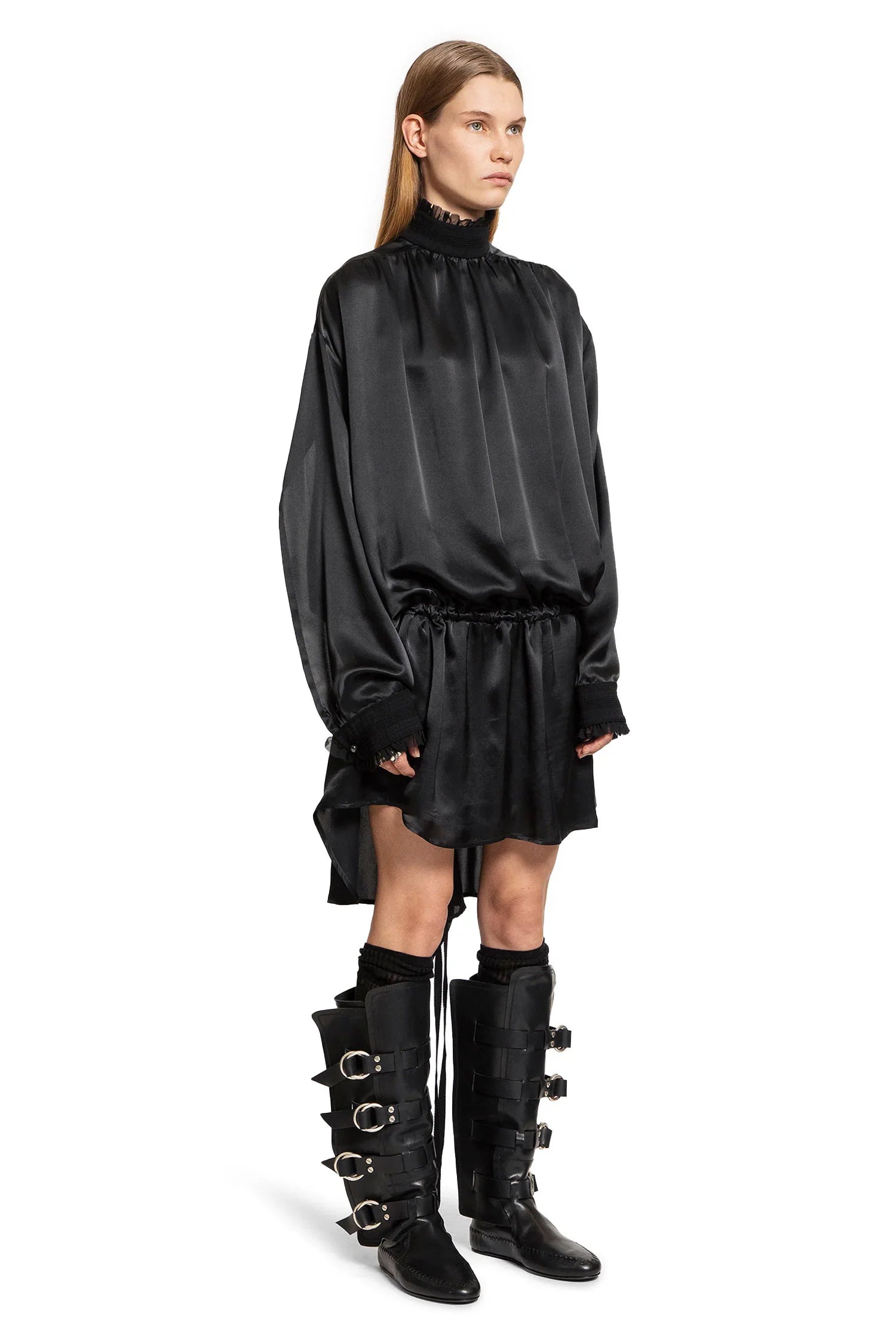 Jenna Turtleneck Dress in Washed Light Satin - Antonioli.eu
