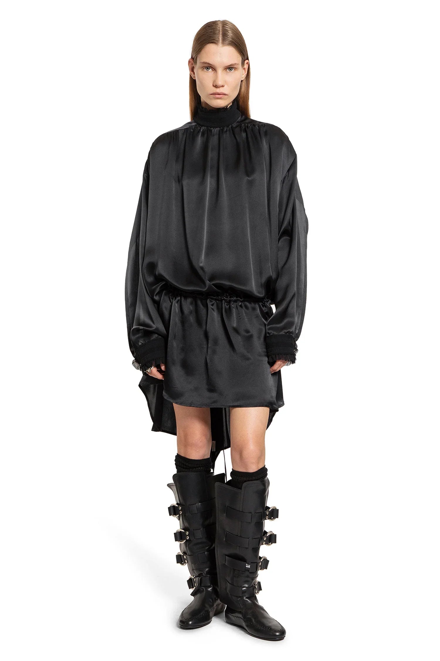 Jenna Turtleneck Dress in Washed Light Satin - Antonioli.eu