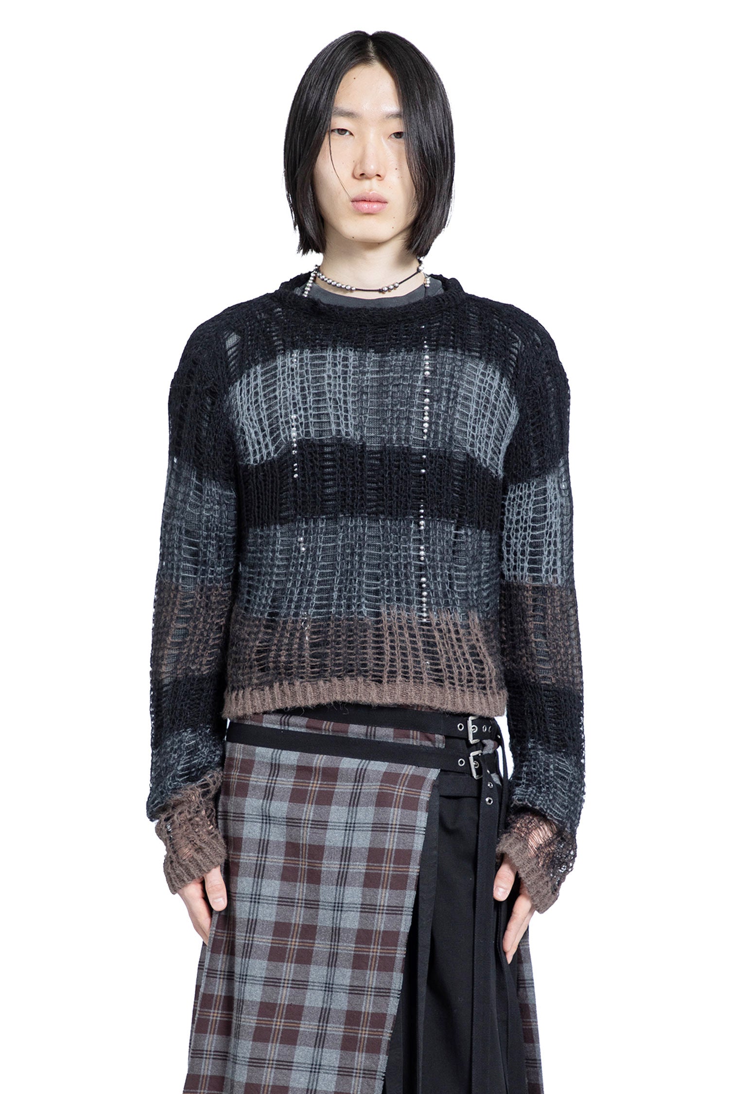 Poliet Striped Laddered Ajour Knit Sweataer
