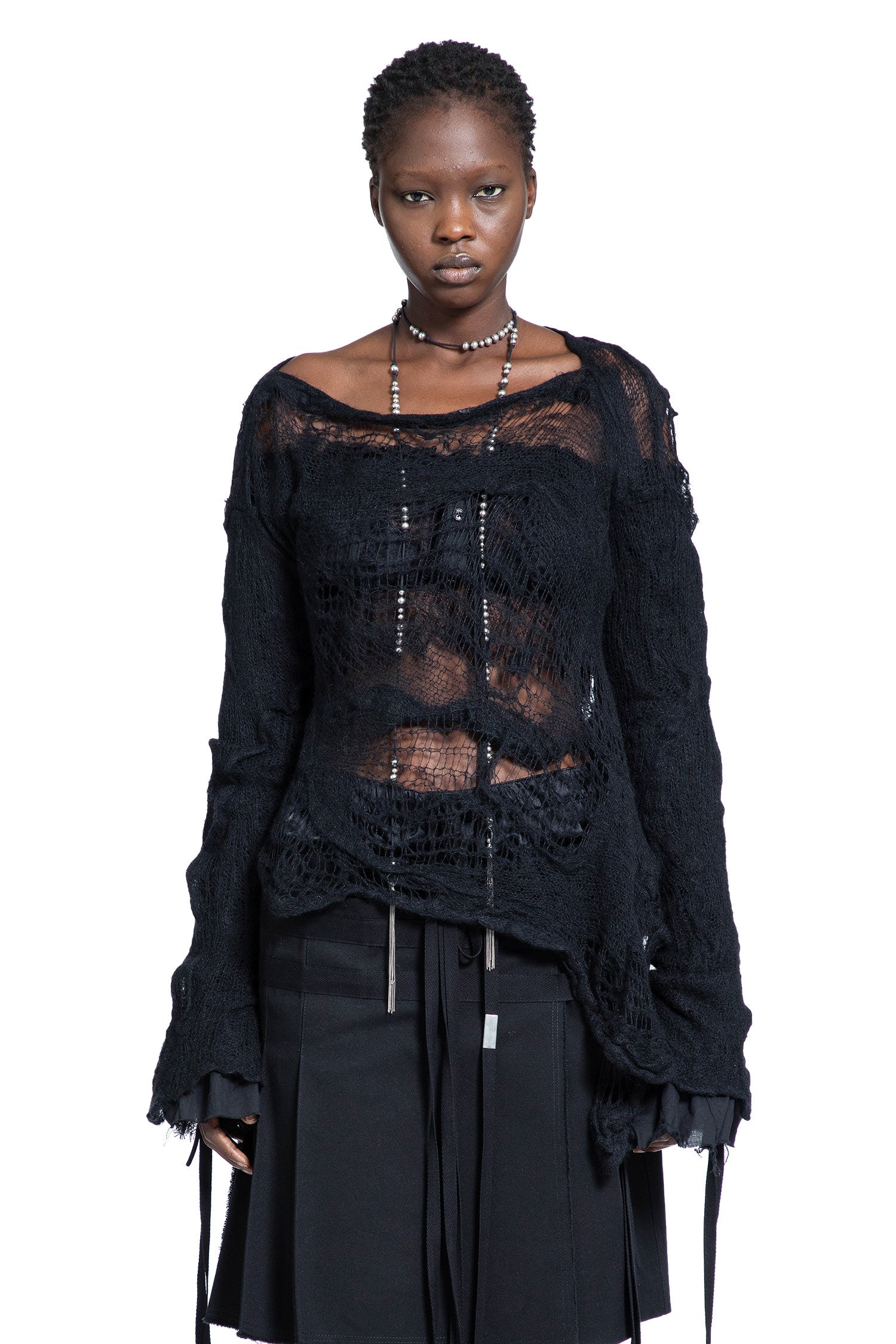 Cilia Off-Shoulder Sweater in Ripped Sheer Knit