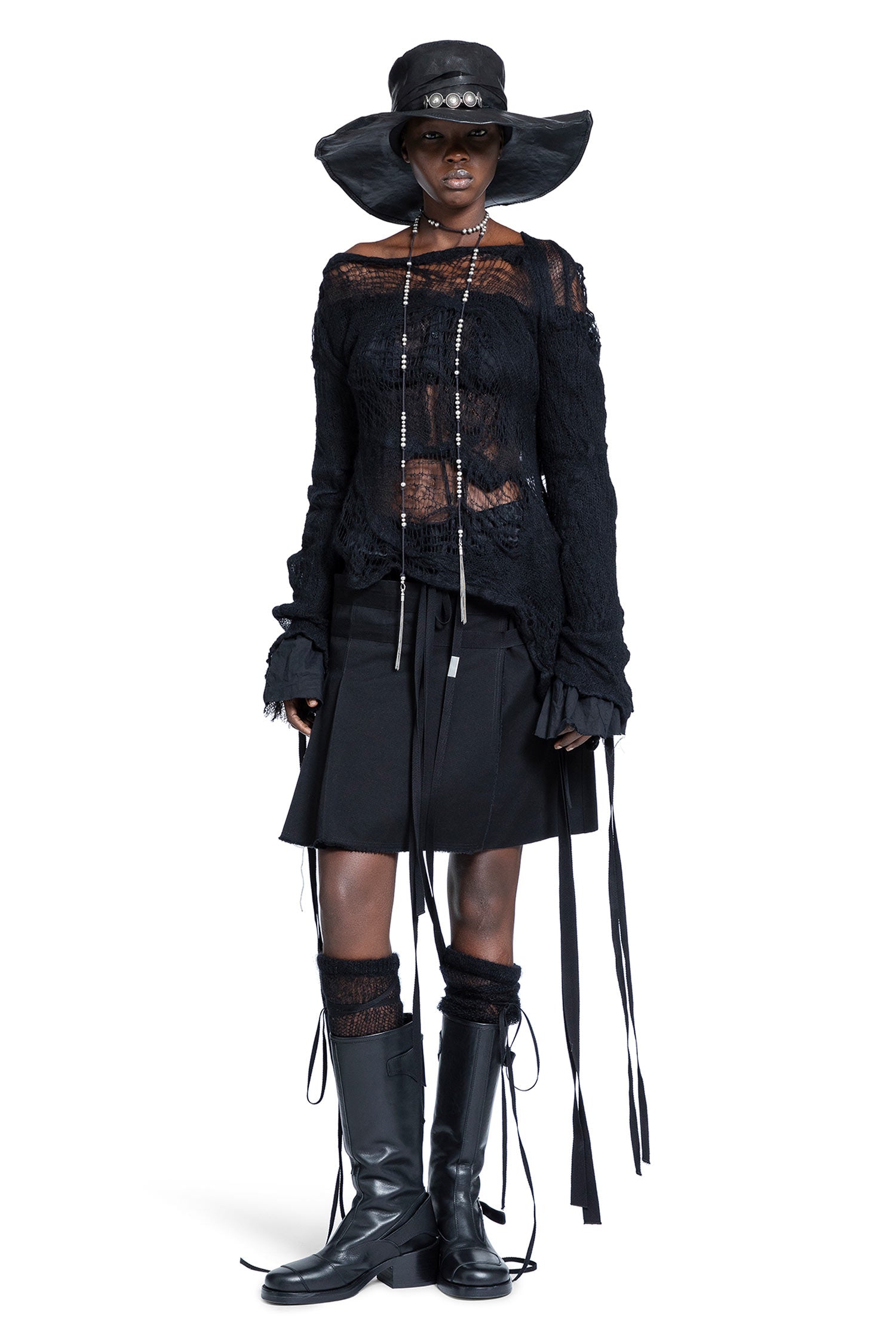 Cilia Off-Shoulder Sweater in Ripped Sheer Knit
