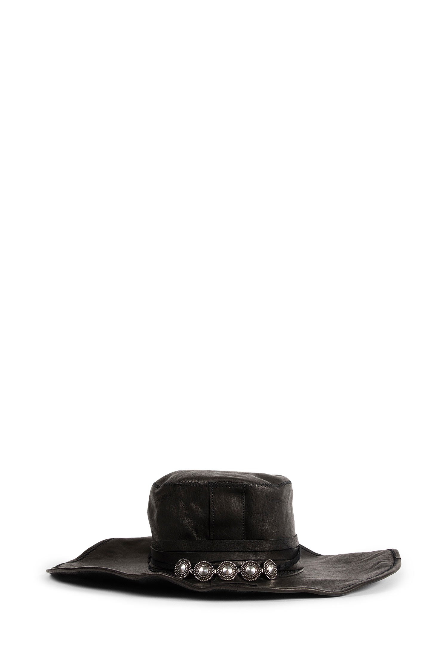Tias Large Leather Hat With Studs