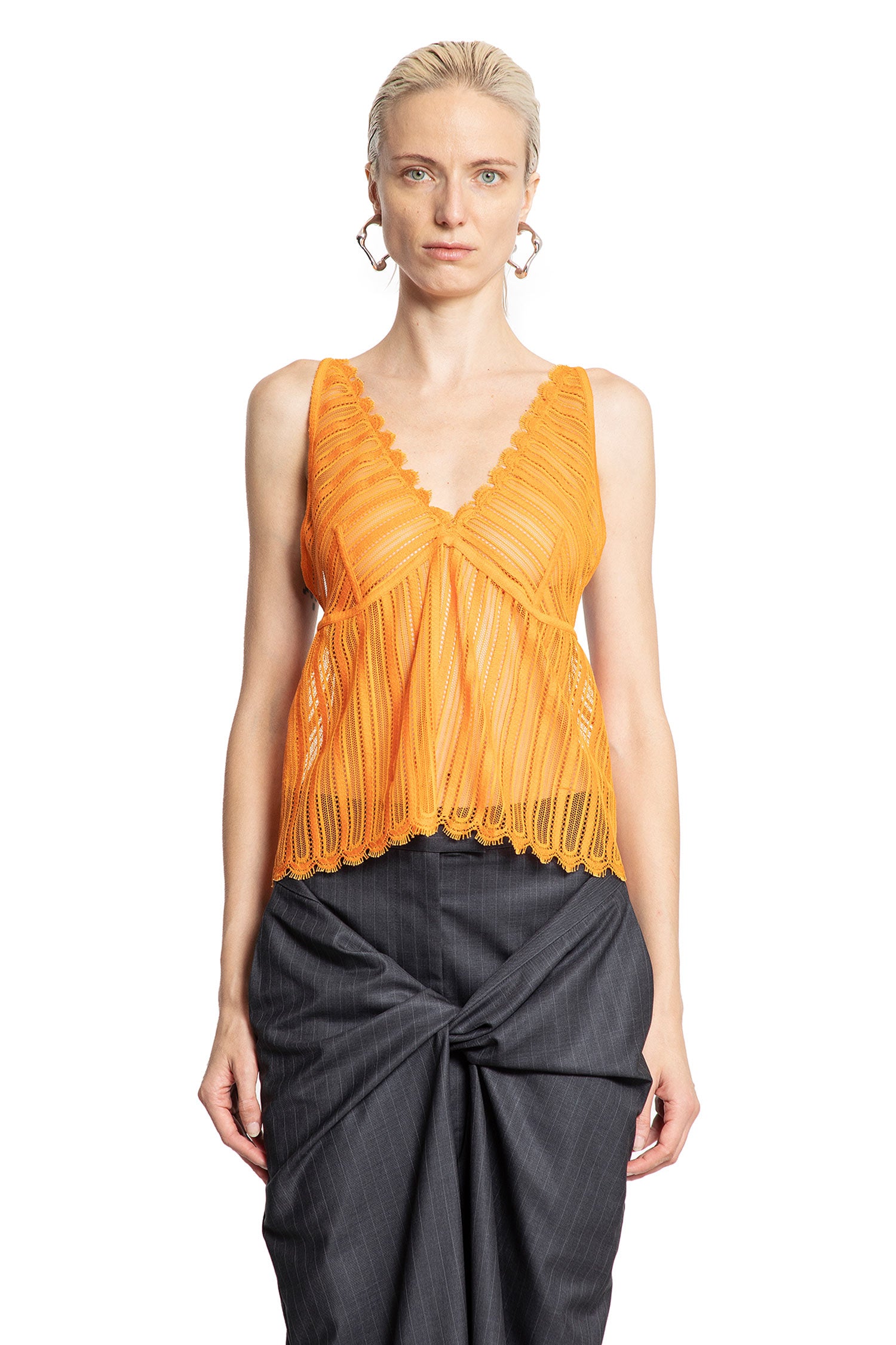 Sheer Lace and Check Cotton Tank Top - Antonioli.eu