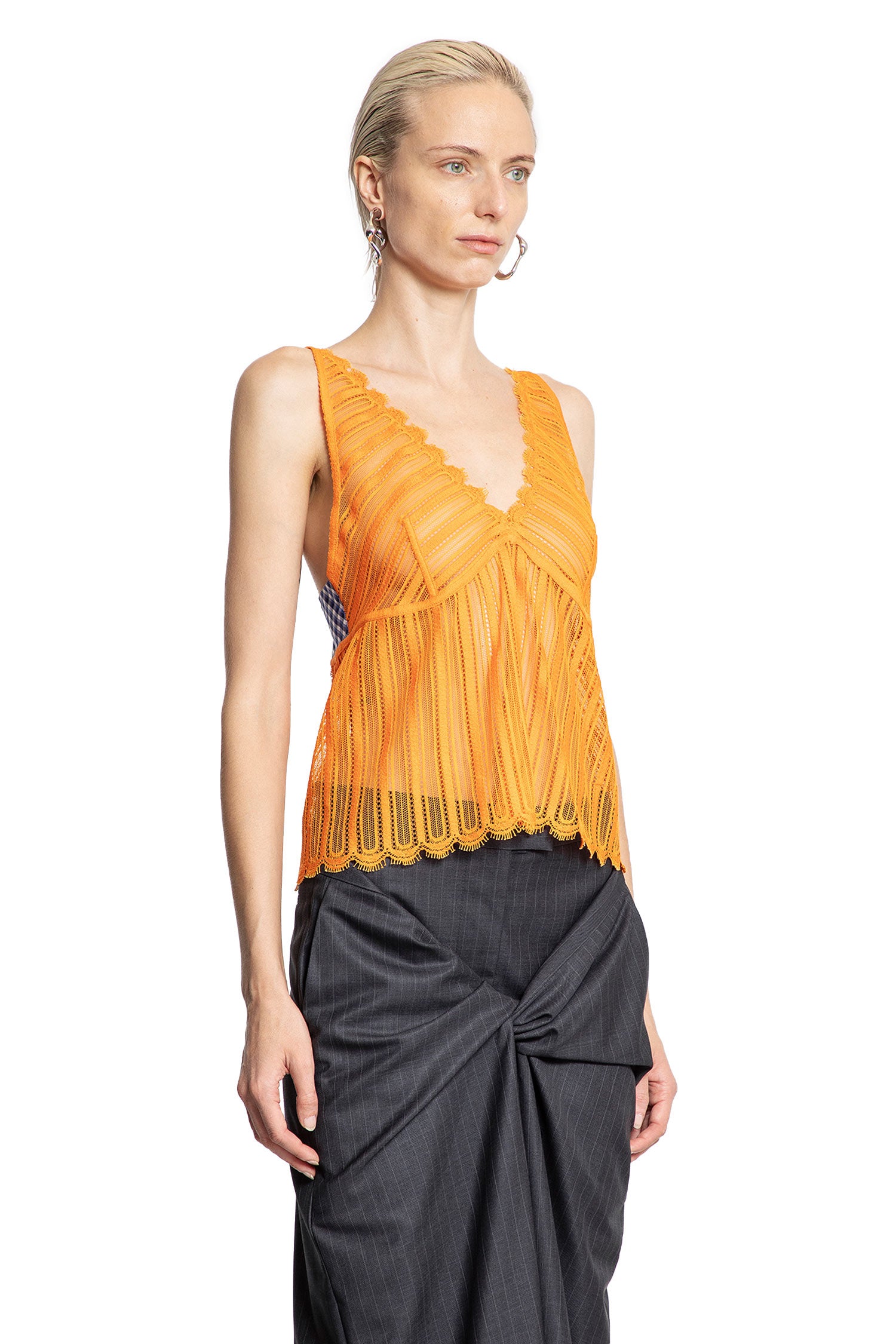 Sheer Lace and Check Cotton Tank Top - Antonioli.eu