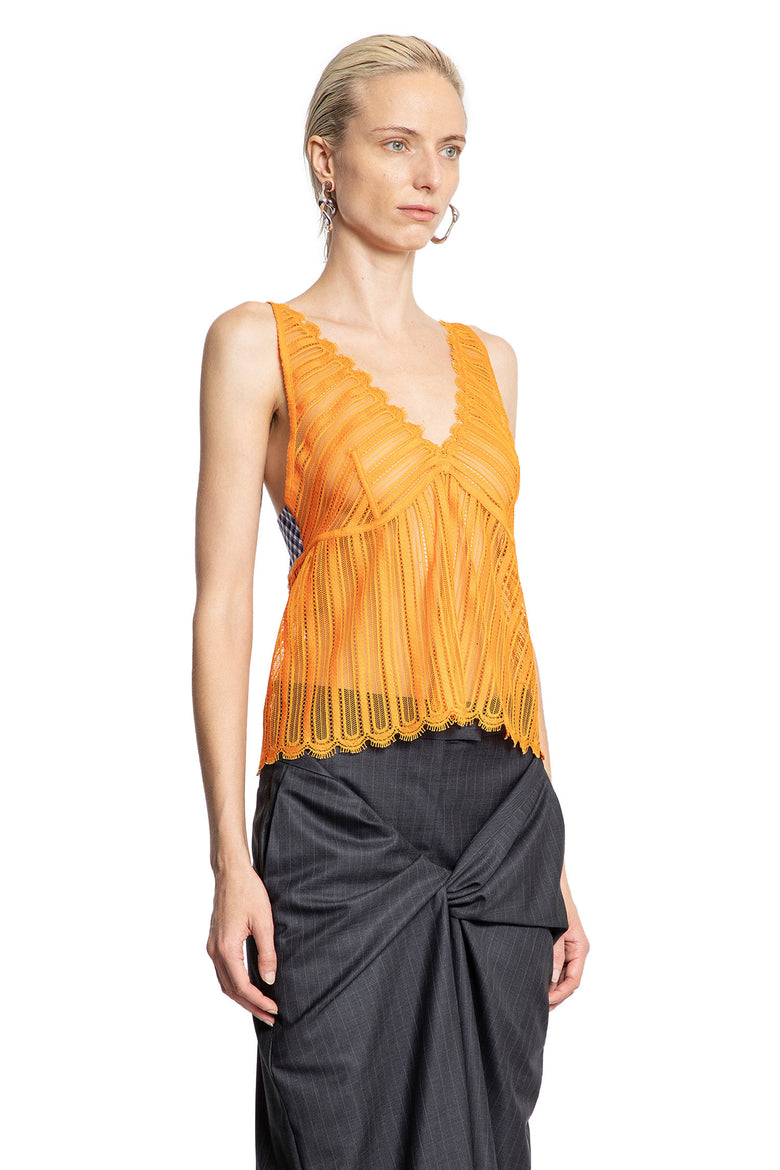 Sheer Lace and Check Cotton Tank Top - Antonioli.eu