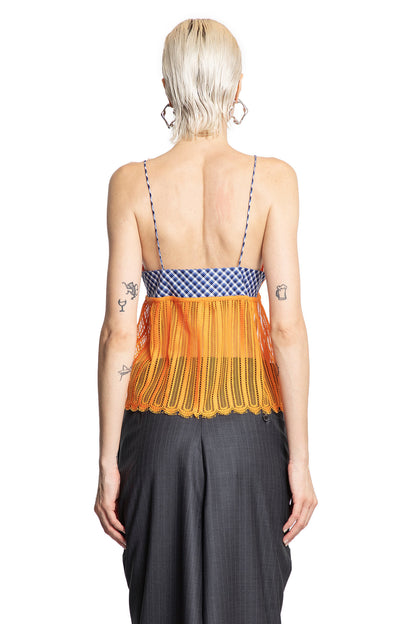 Sheer Lace and Check Cotton Tank Top - Antonioli.eu