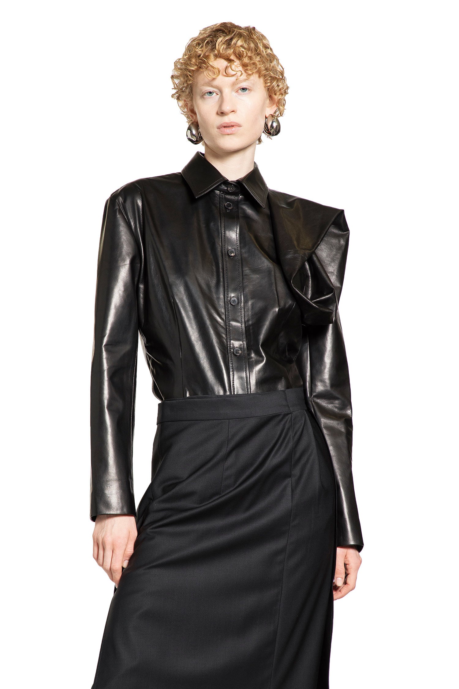 Leather Shirt with Floral Detail - Antonioli.eu