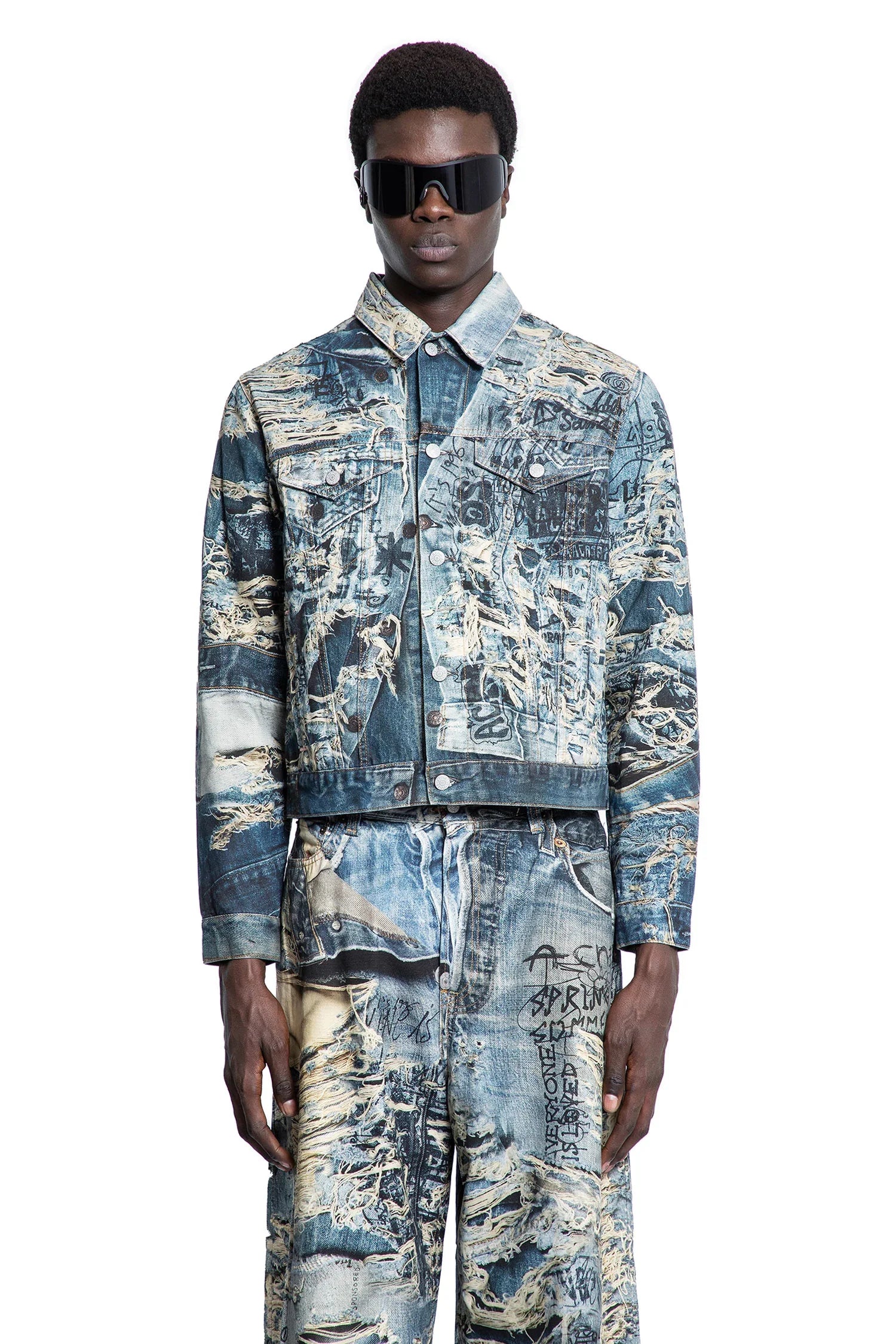 Trompe l'oeil Distressed Denim Jacket - Antonioli.eu