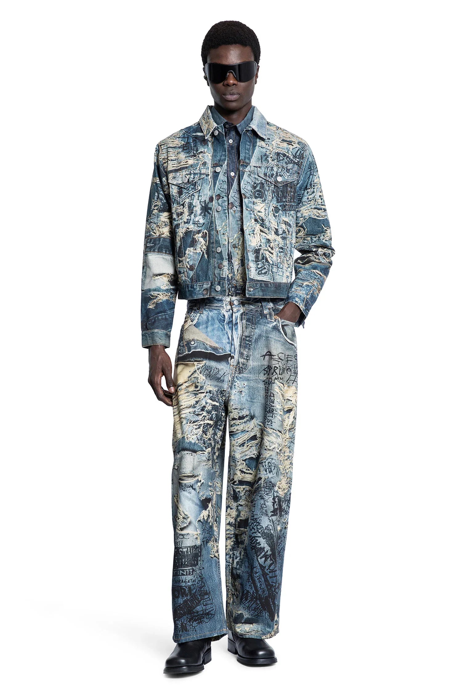 Trompe l'oeil Distressed Denim Jacket - Antonioli.eu