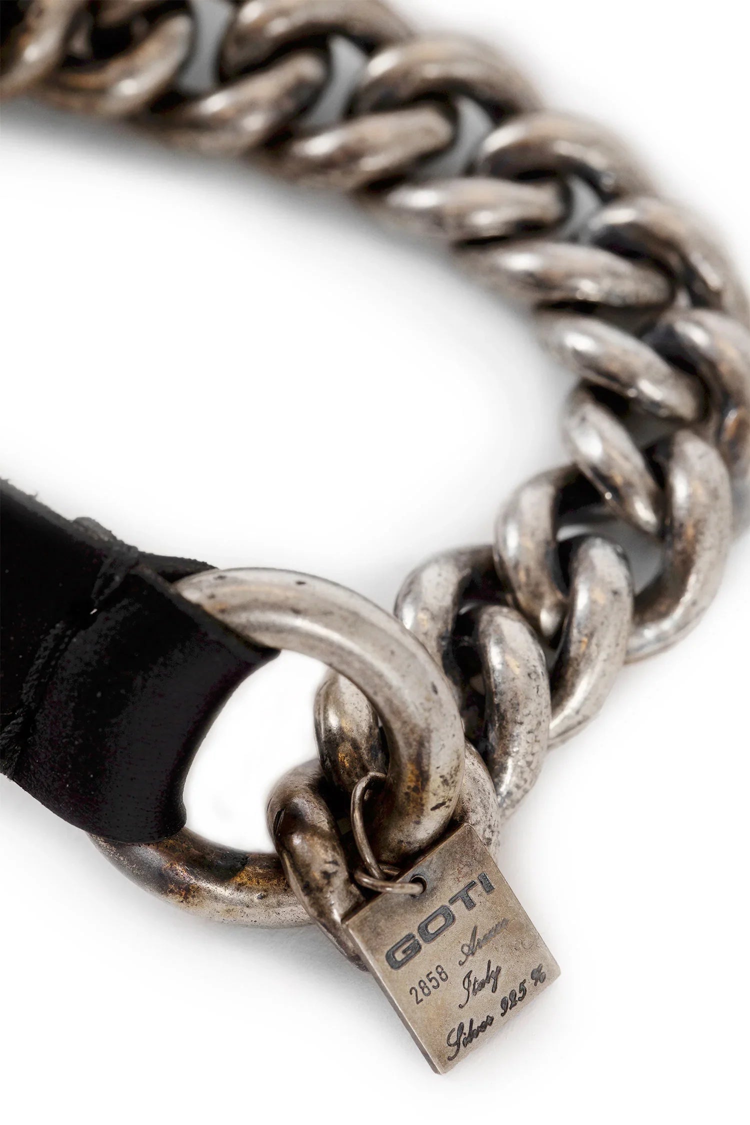 Leather bracelet with silver chain - Antonioli.eu