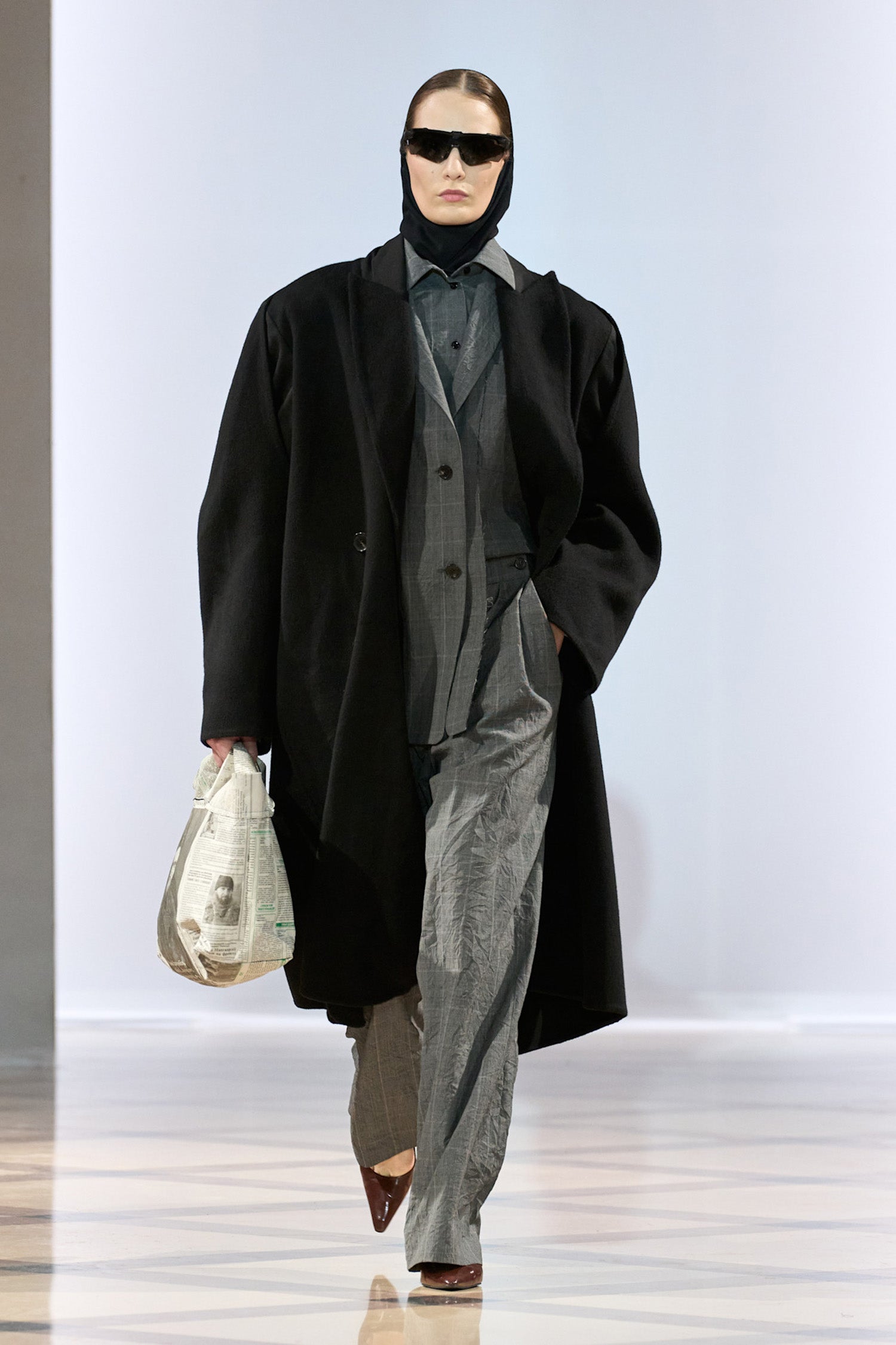Deep Pleated Wool Coat