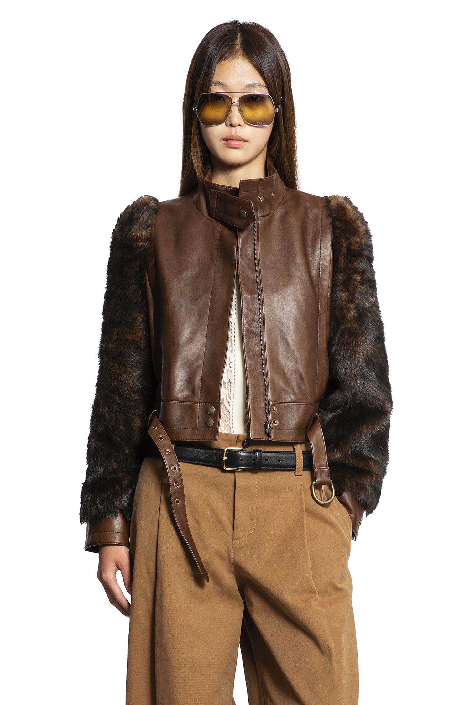 High-Neck Short Jacket in Leather - Antonioli.eu