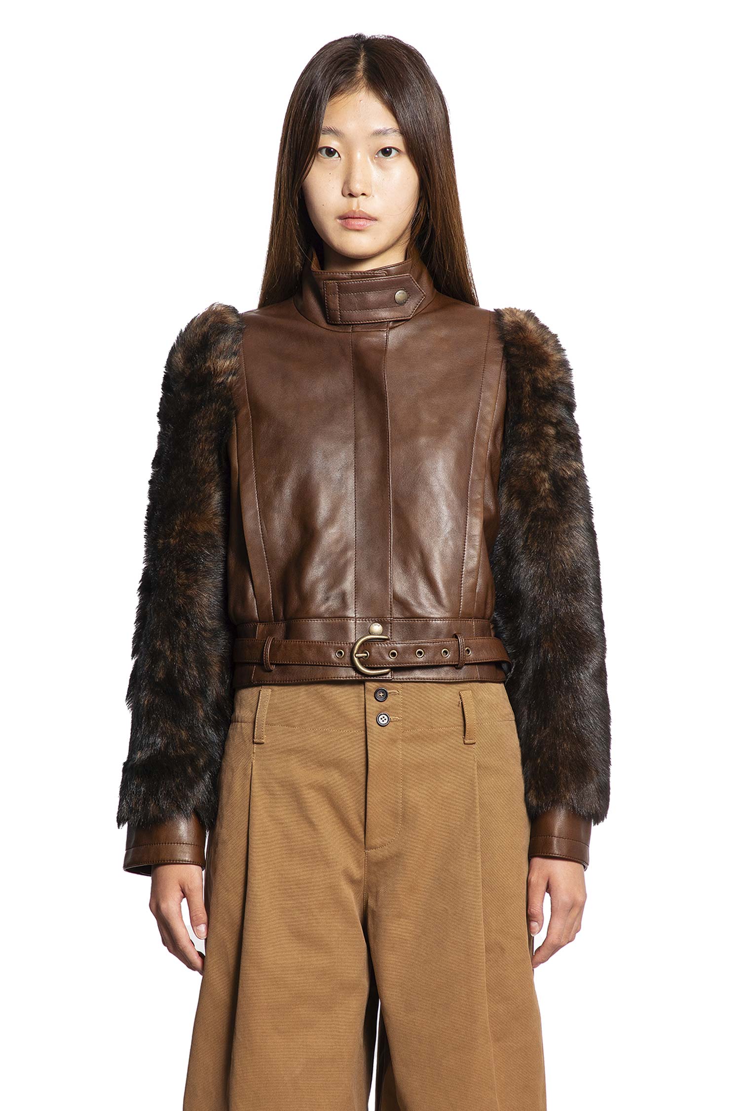 High-Neck Short Jacket in Leather - Antonioli.eu