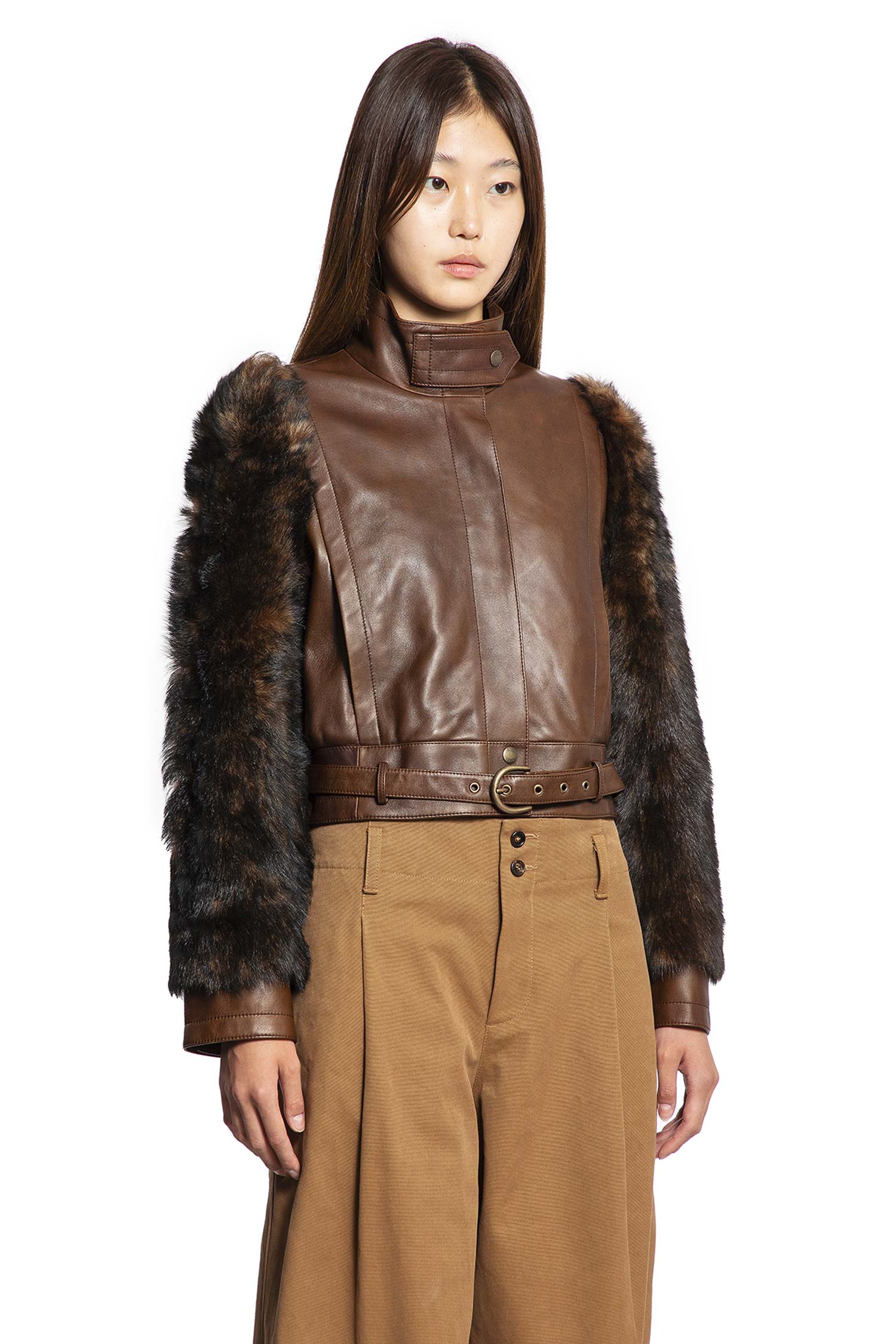High-Neck Short Jacket in Leather - Antonioli.eu