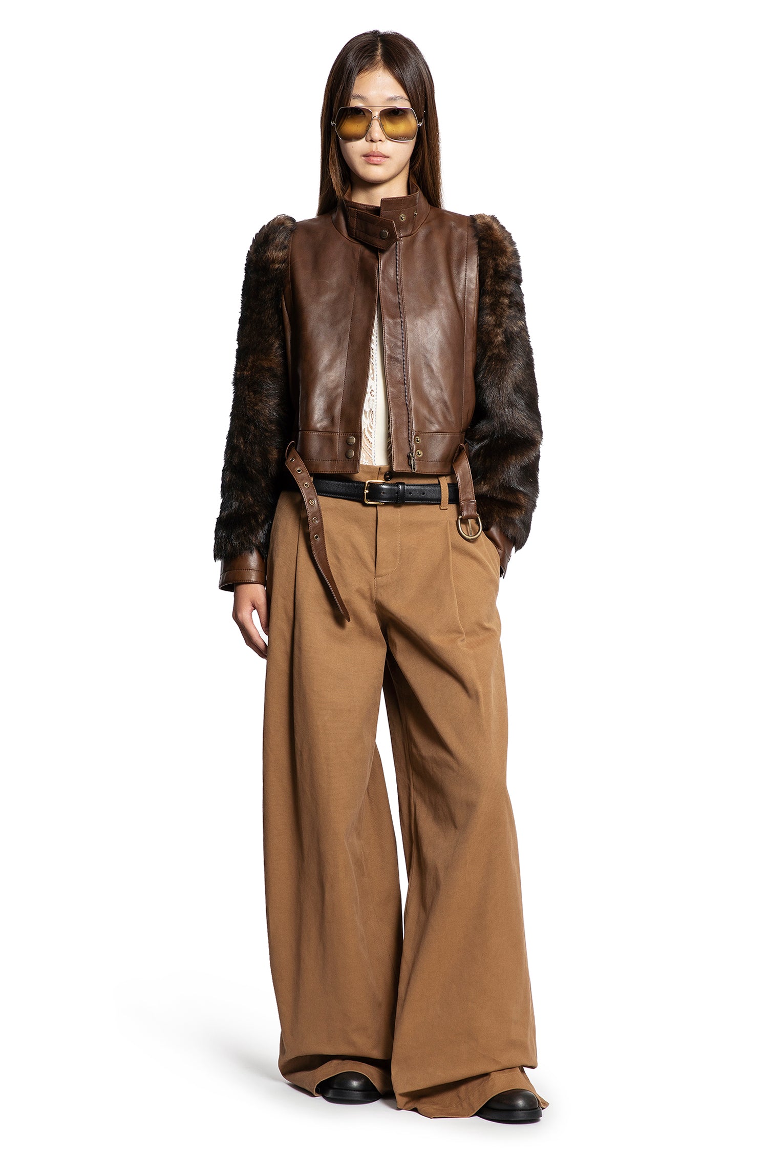High-Neck Short Jacket in Leather - Antonioli.eu