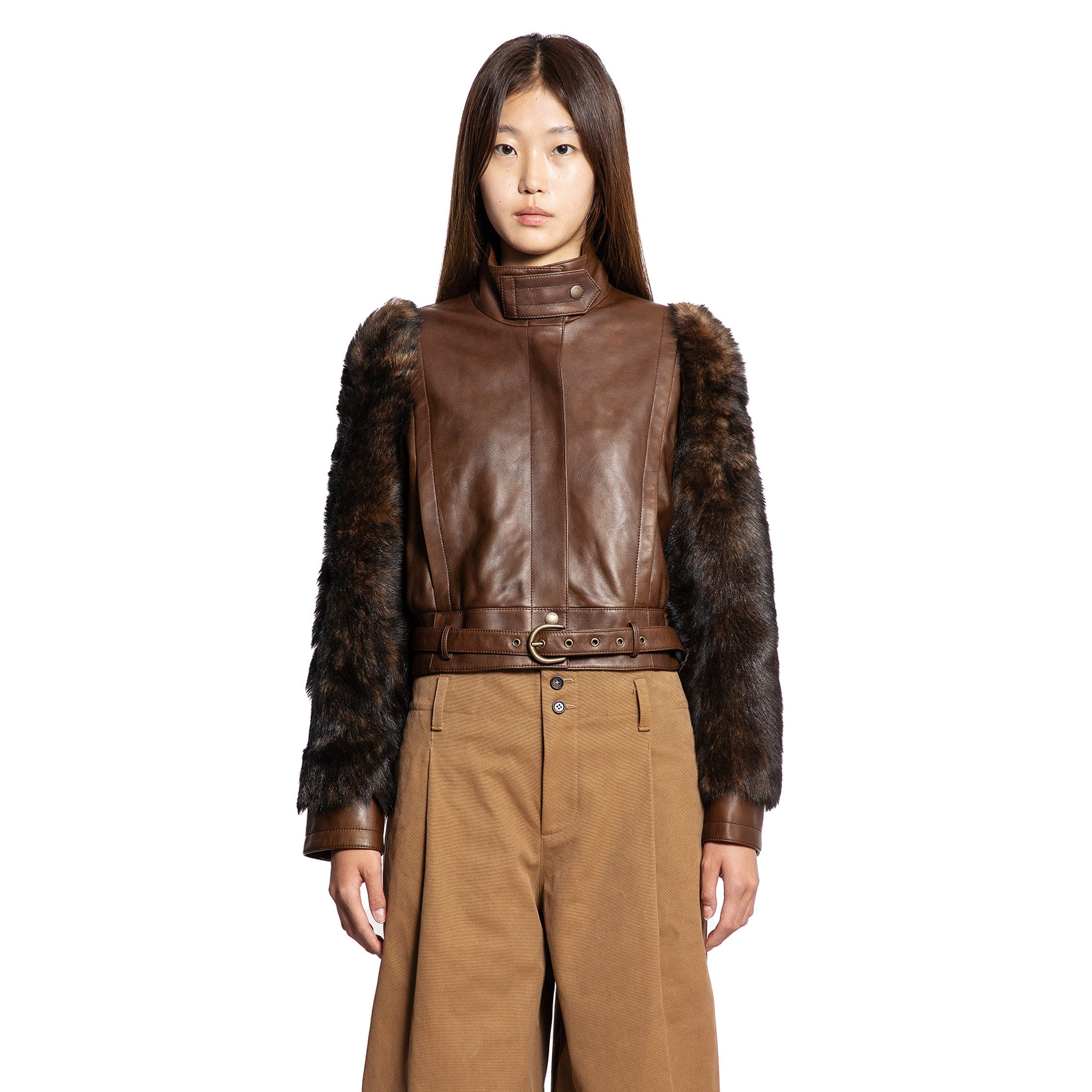 High-Neck Short Jacket in Leather - Antonioli.eu