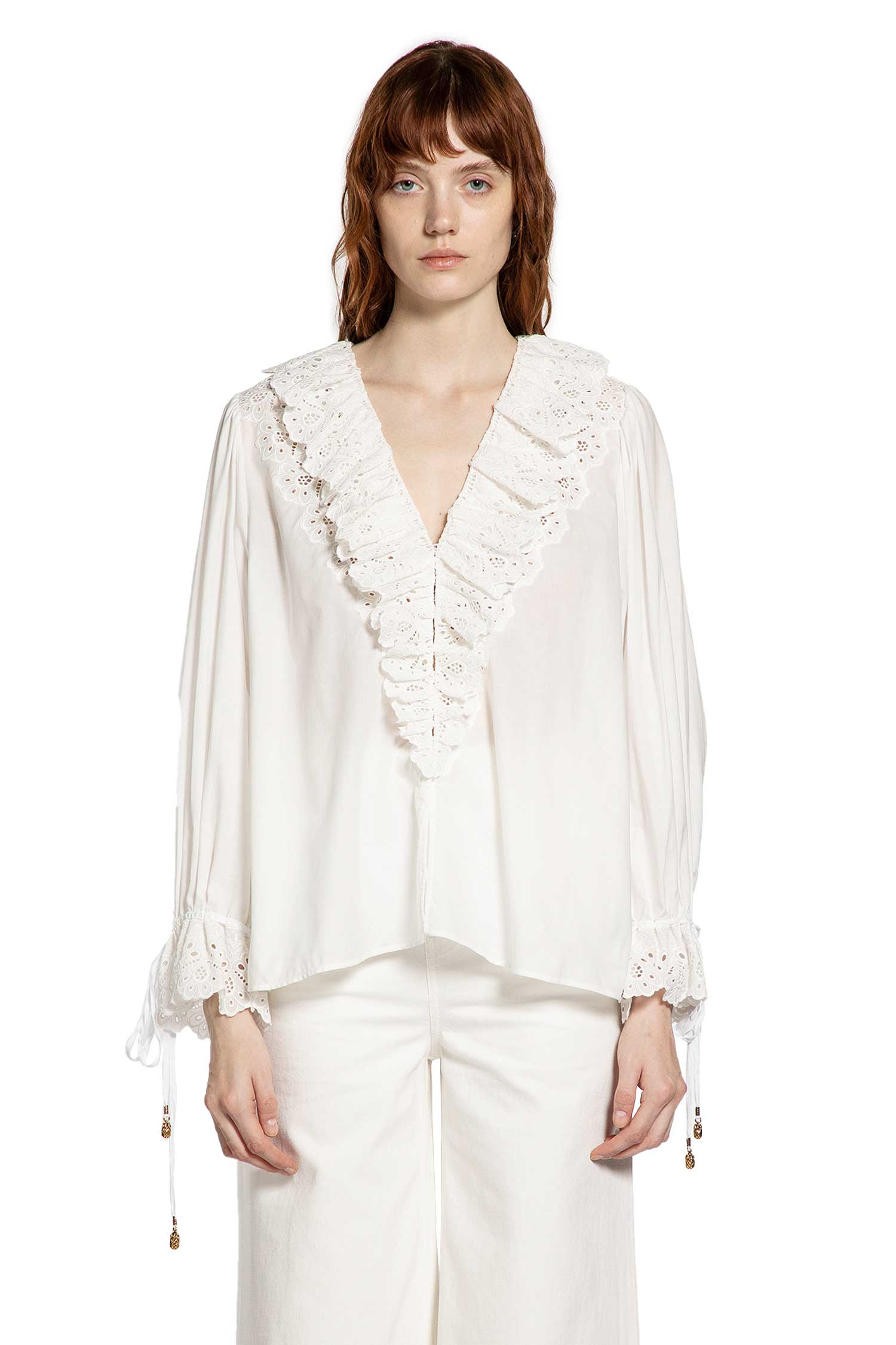 Puff Sleeve V-Neck Top in Cotton Voile