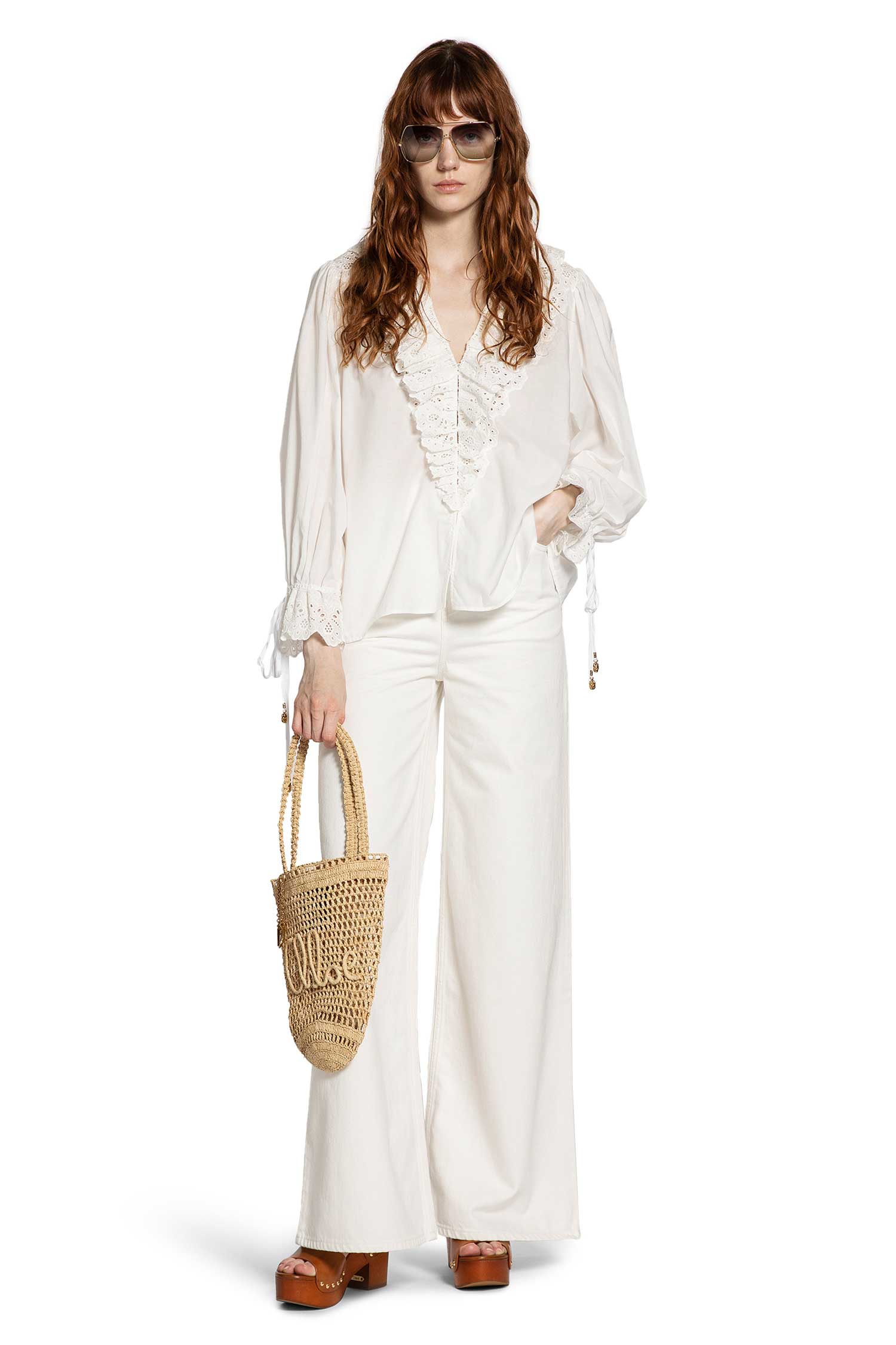 Puff Sleeve V-Neck Top in Cotton Voile