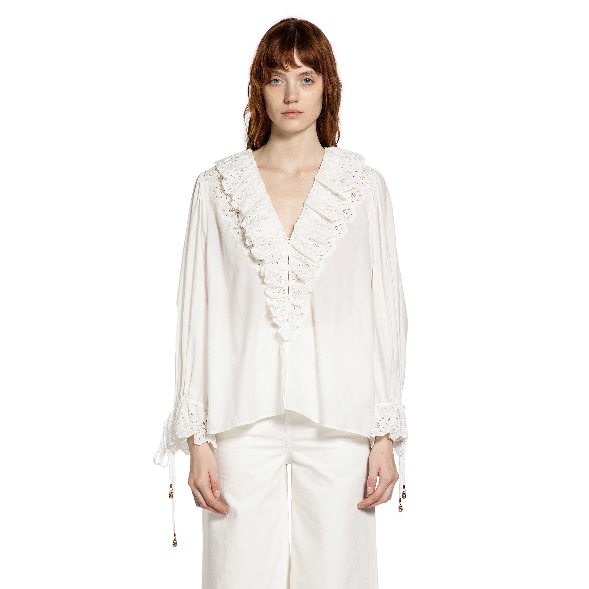 Puff Sleeve V-Neck Top in Cotton Voile