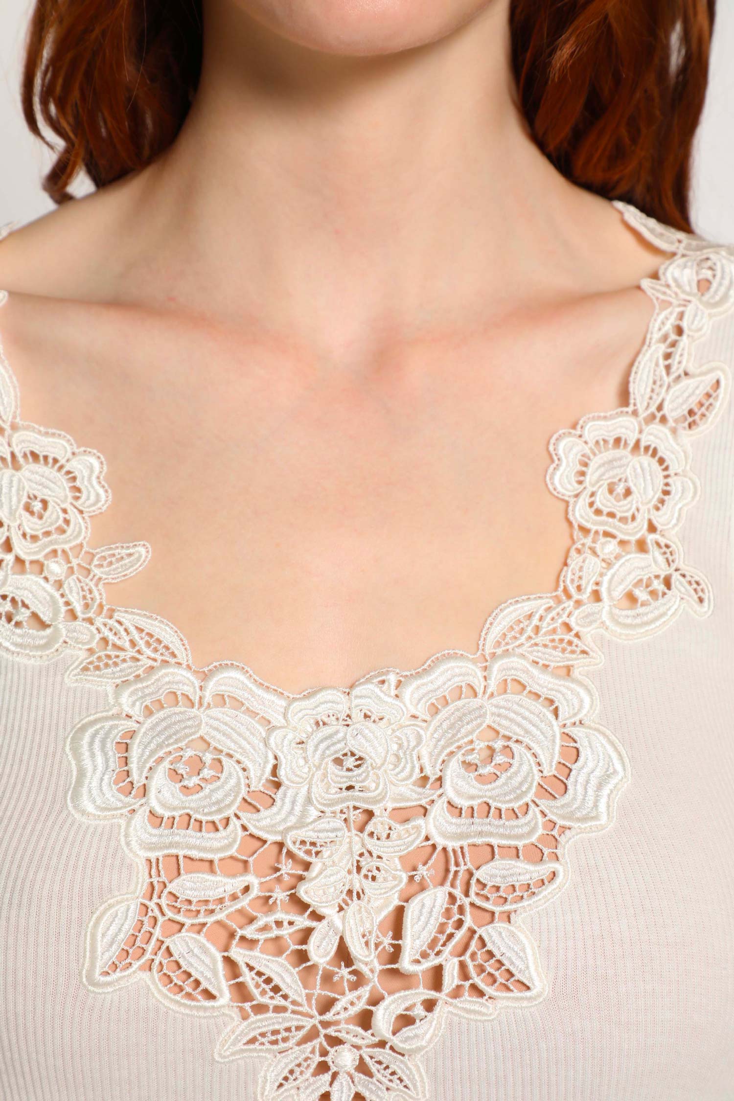 Tank Top in Cotton Jersey and Guipure