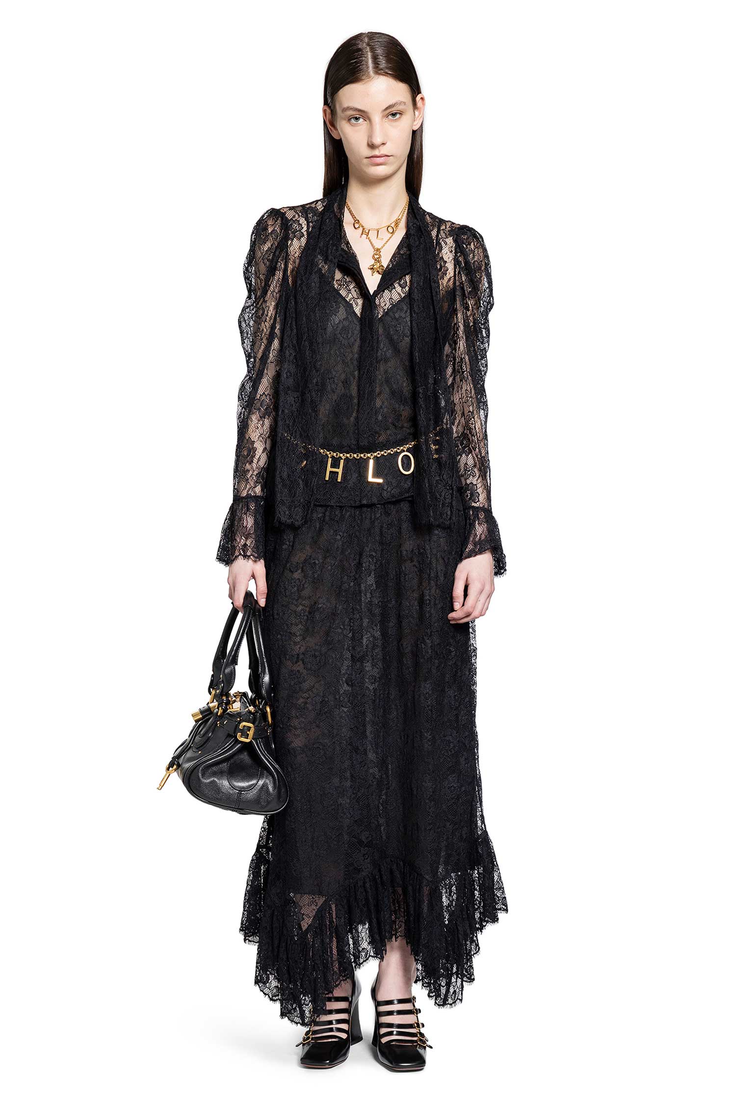 Ruffled Midi Skirt in Floral Lace Jacquard