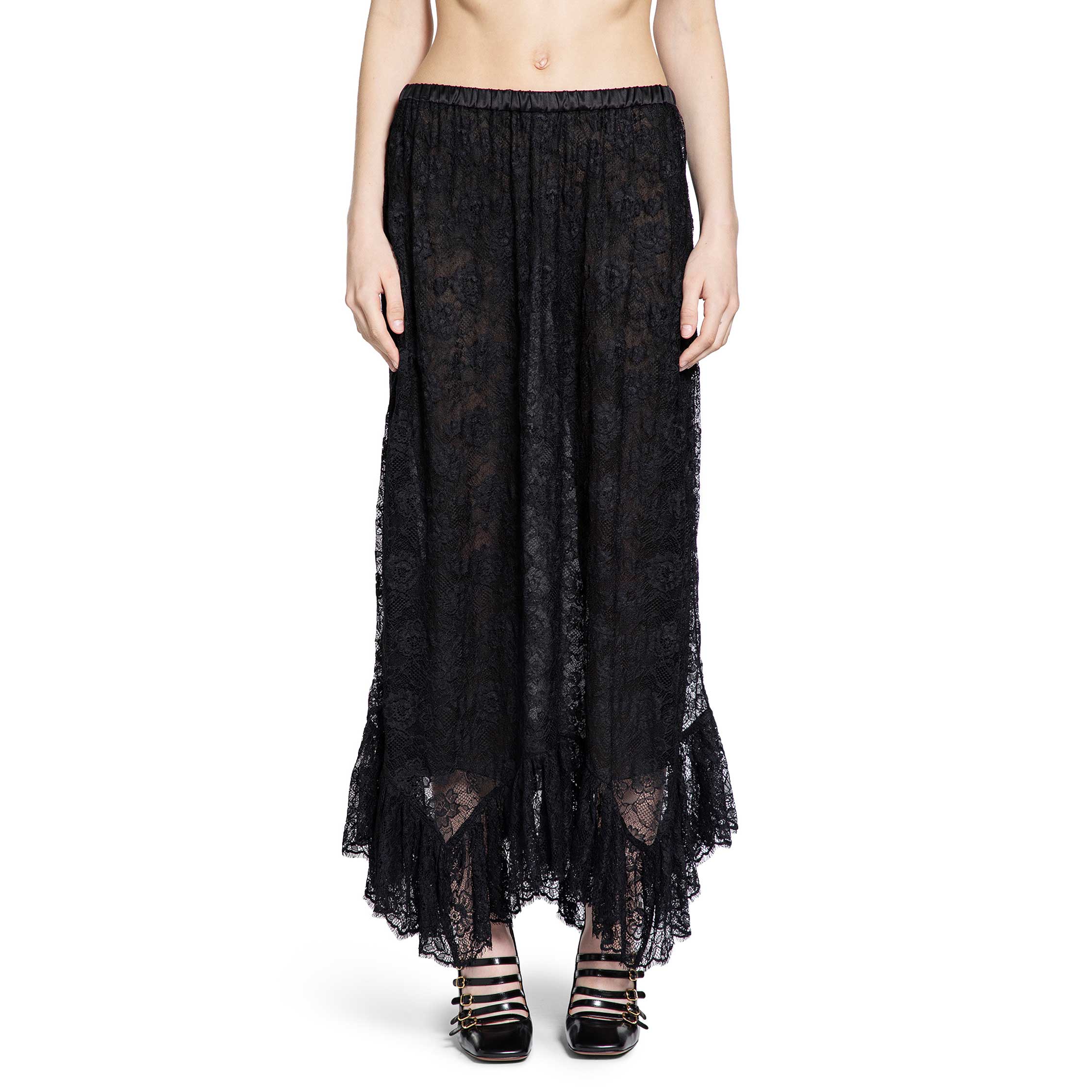 Ruffled Midi Skirt in Floral Lace Jacquard