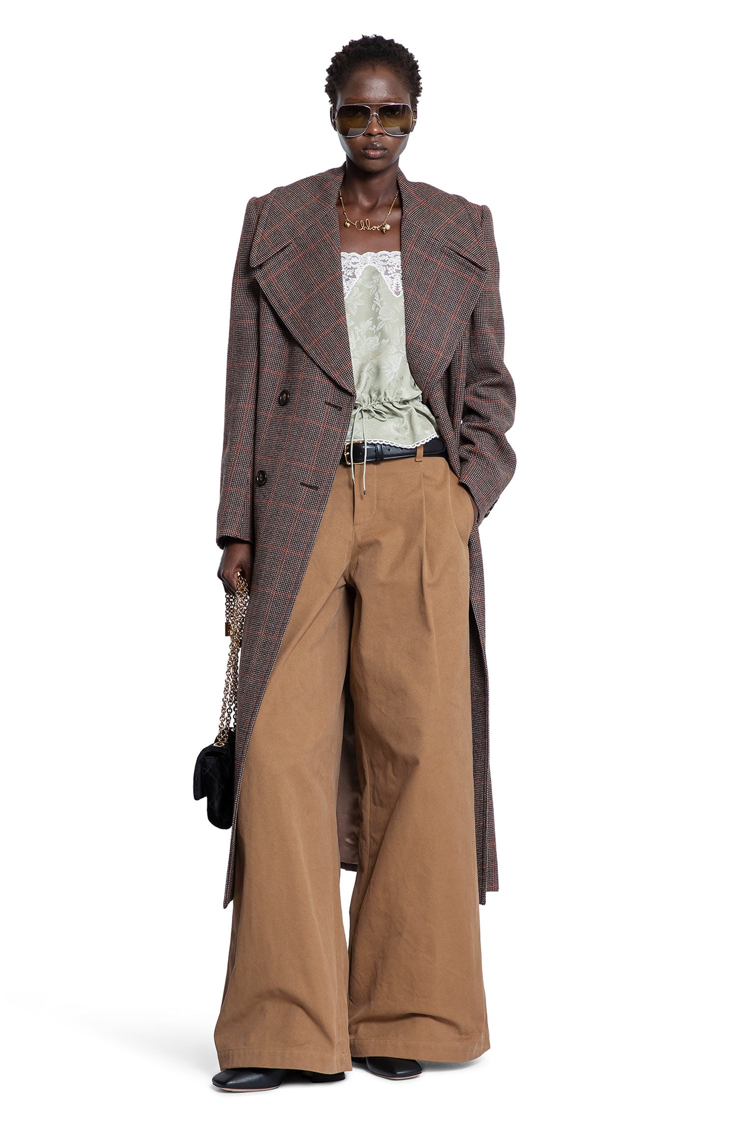 Long Double-Breasted Coat in Check Wool - Antonioli.eu
