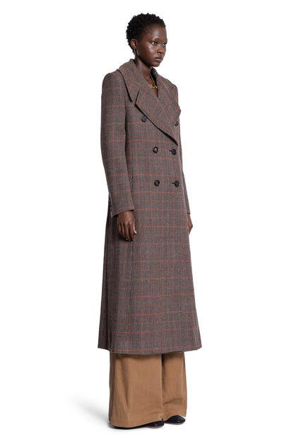 Long Double-Breasted Coat in Check Wool - Antonioli.eu
