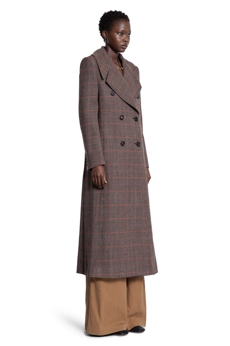 Long Double-Breasted Coat in Check Wool - Antonioli.eu