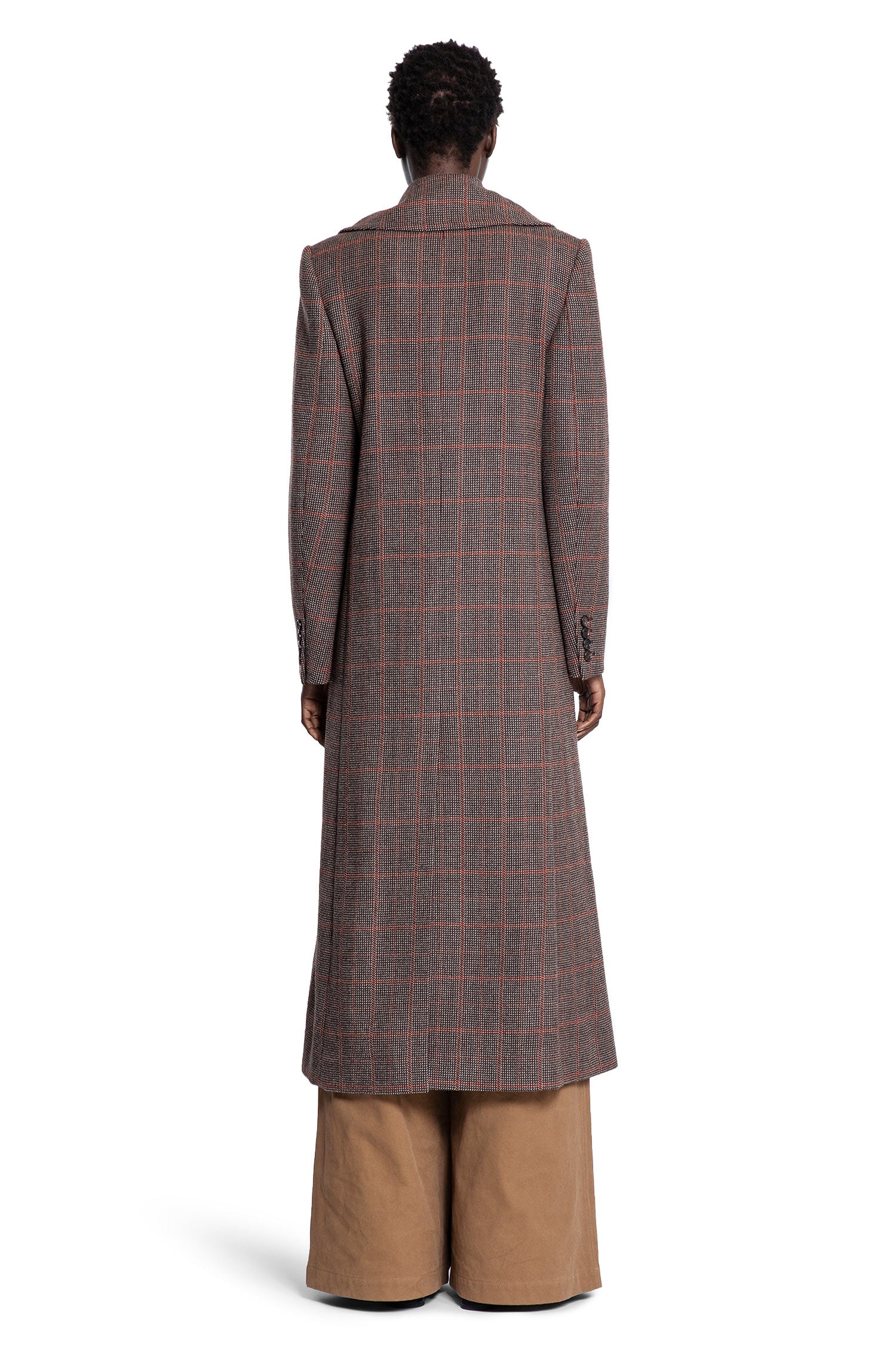 Long Double-Breasted Coat in Check Wool - Antonioli.eu