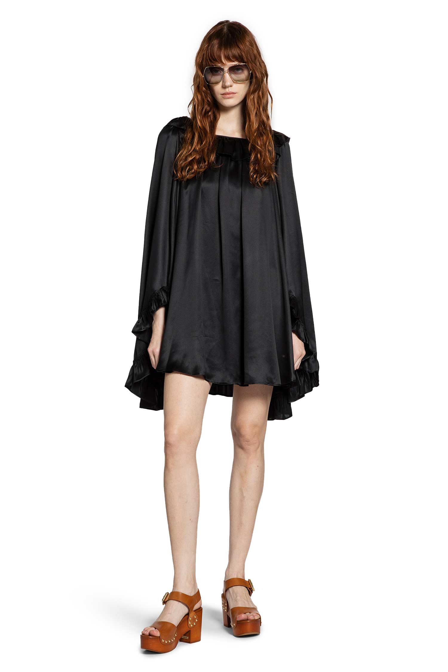 Pleated Mini Dress in Silk Satin