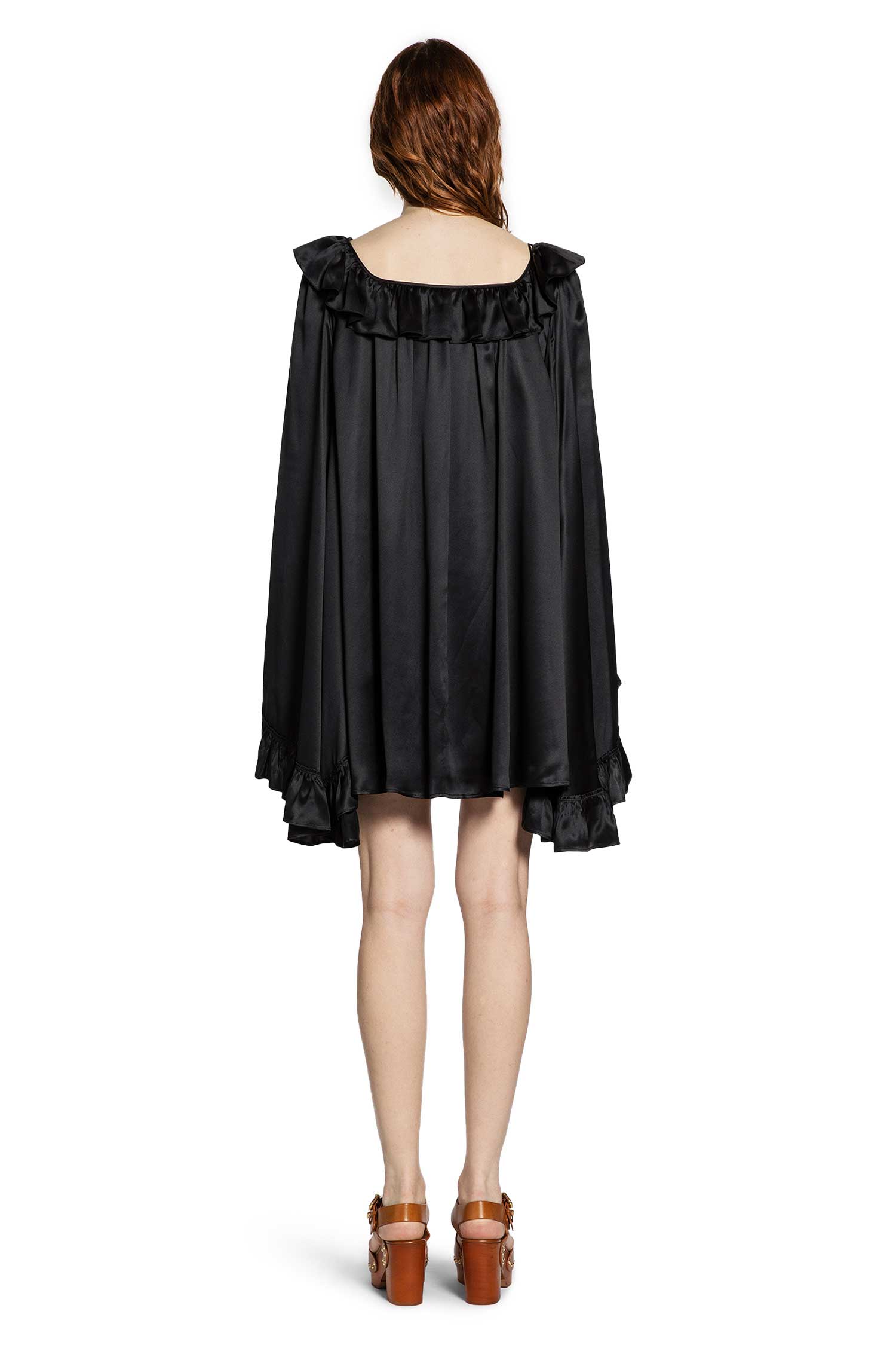 Pleated Mini Dress in Silk Satin