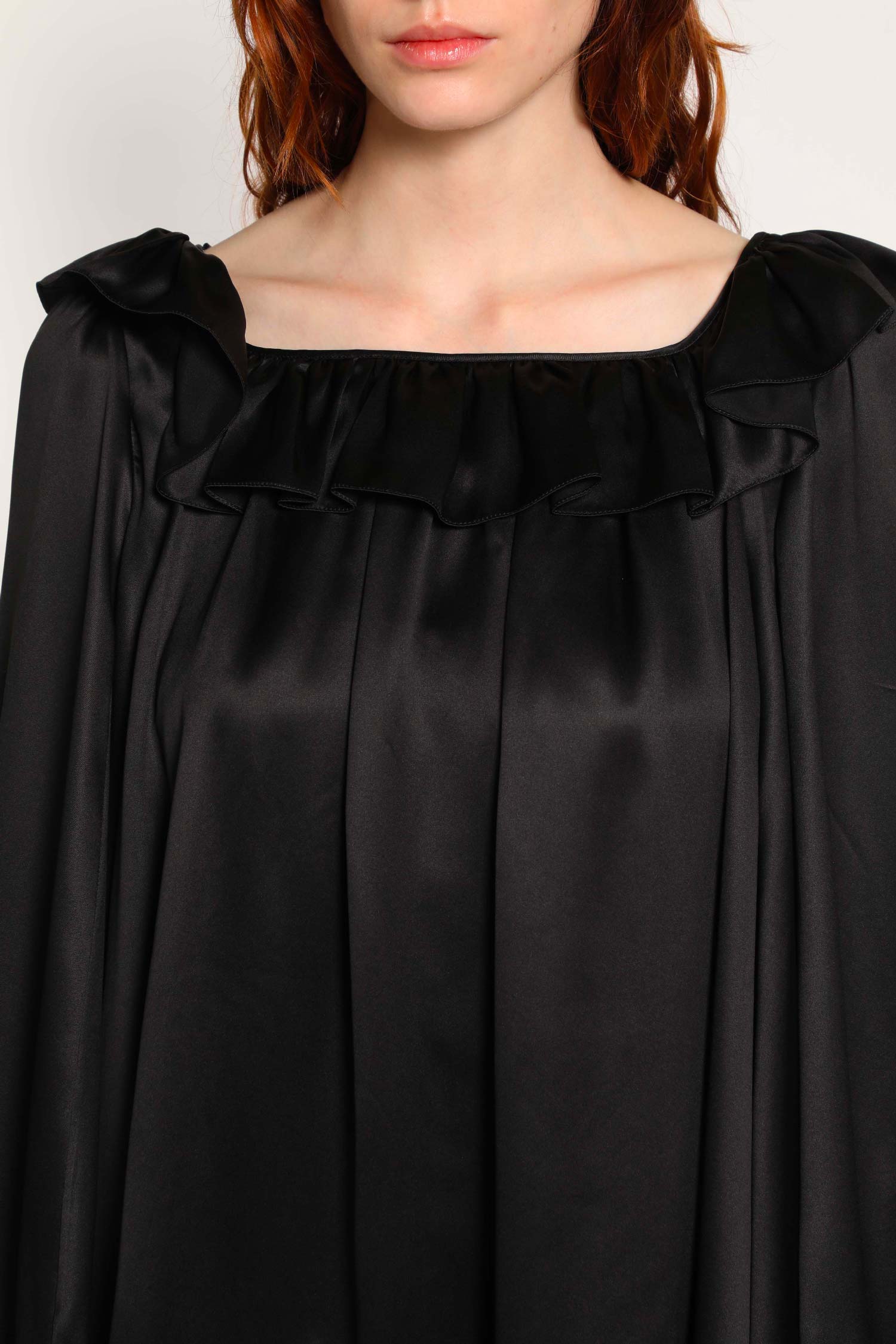 Pleated Mini Dress in Silk Satin