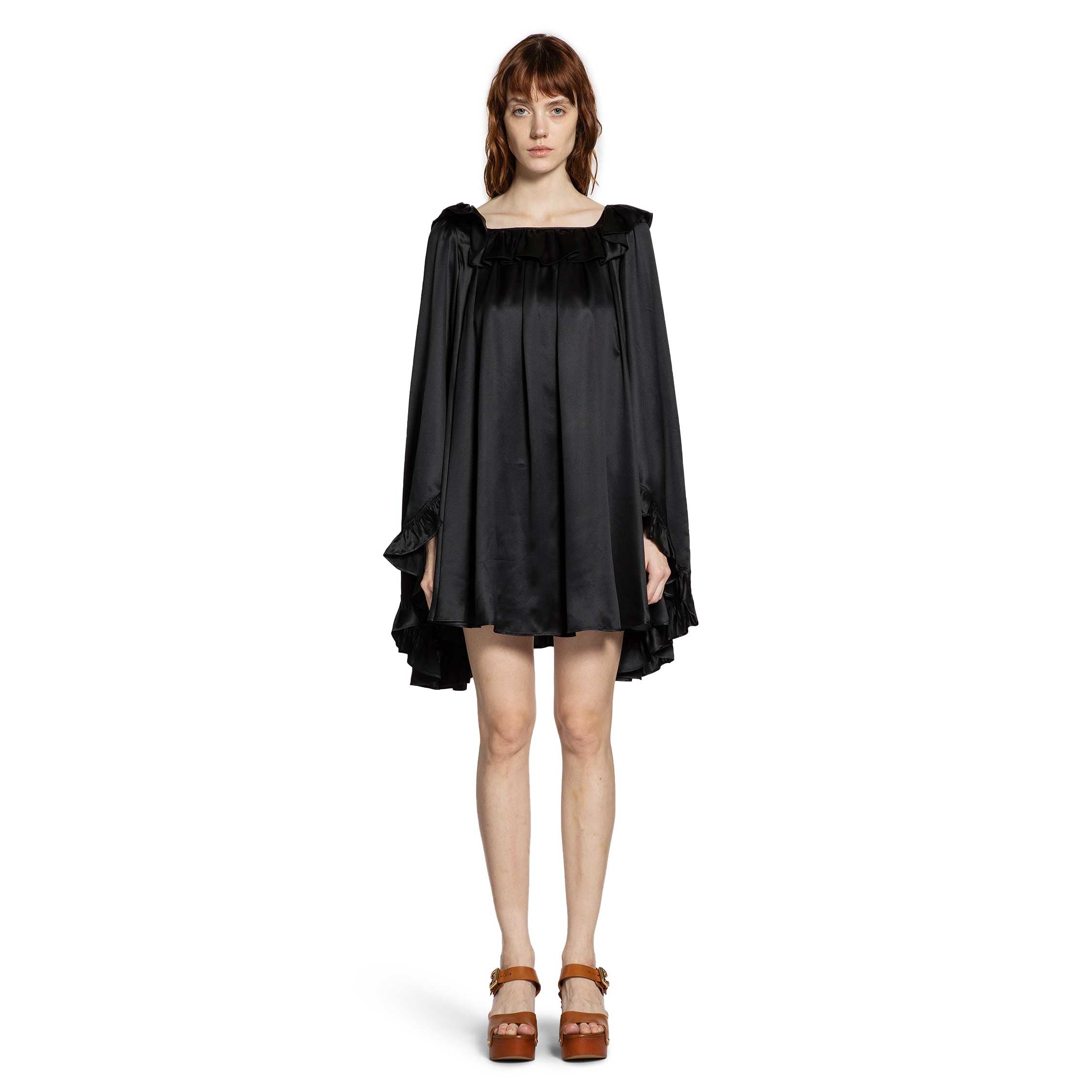 Pleated Mini Dress in Silk Satin