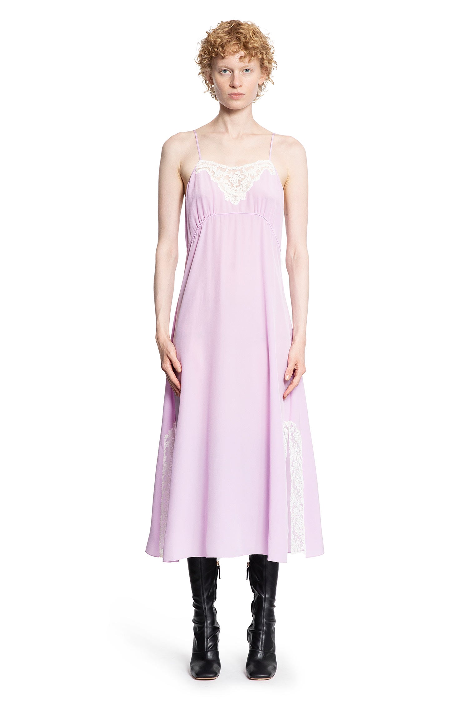 Midi Dress in Silk Crêpe De Chine and Lace