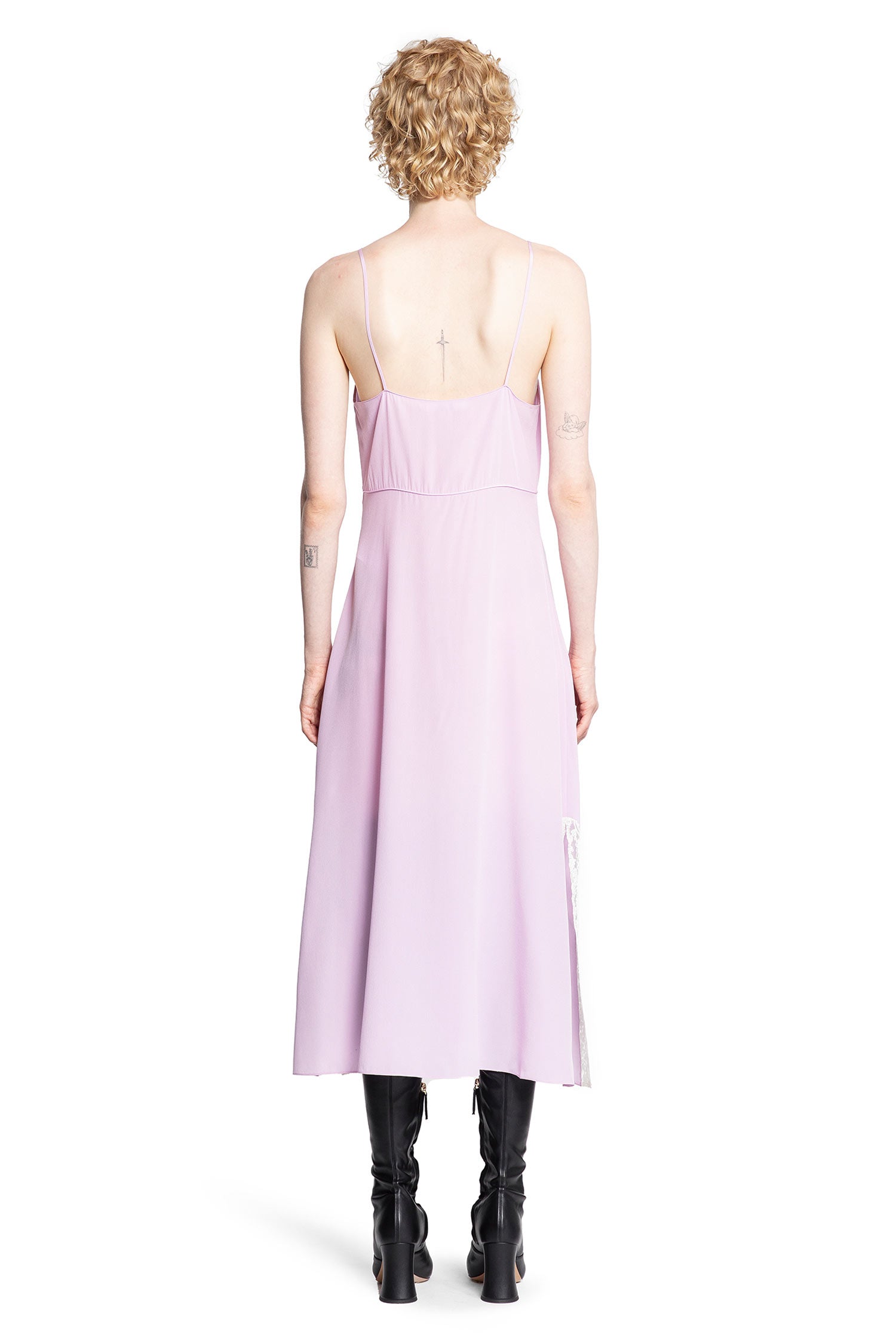 Midi Dress in Silk Crêpe De Chine and Lace