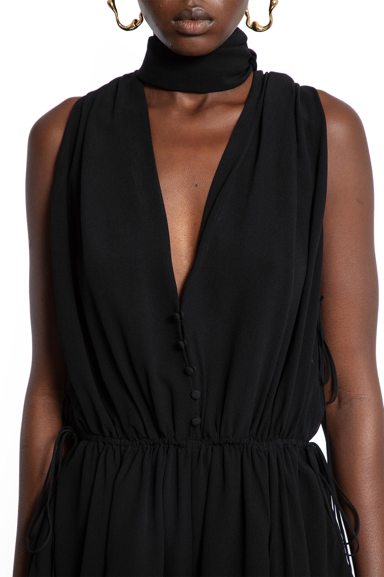 V-Neck Jumpsuit in Silk Georgette