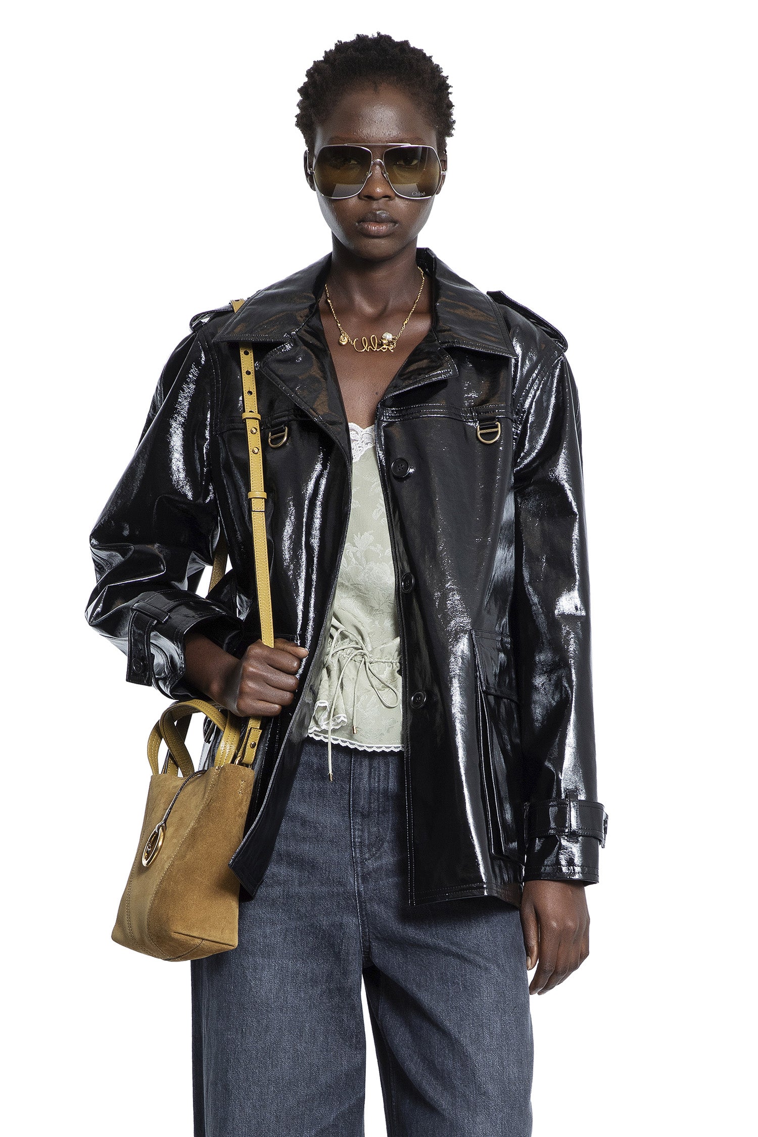 Belted Jacket in Shiny Coated Cotton - Antonioli.eu
