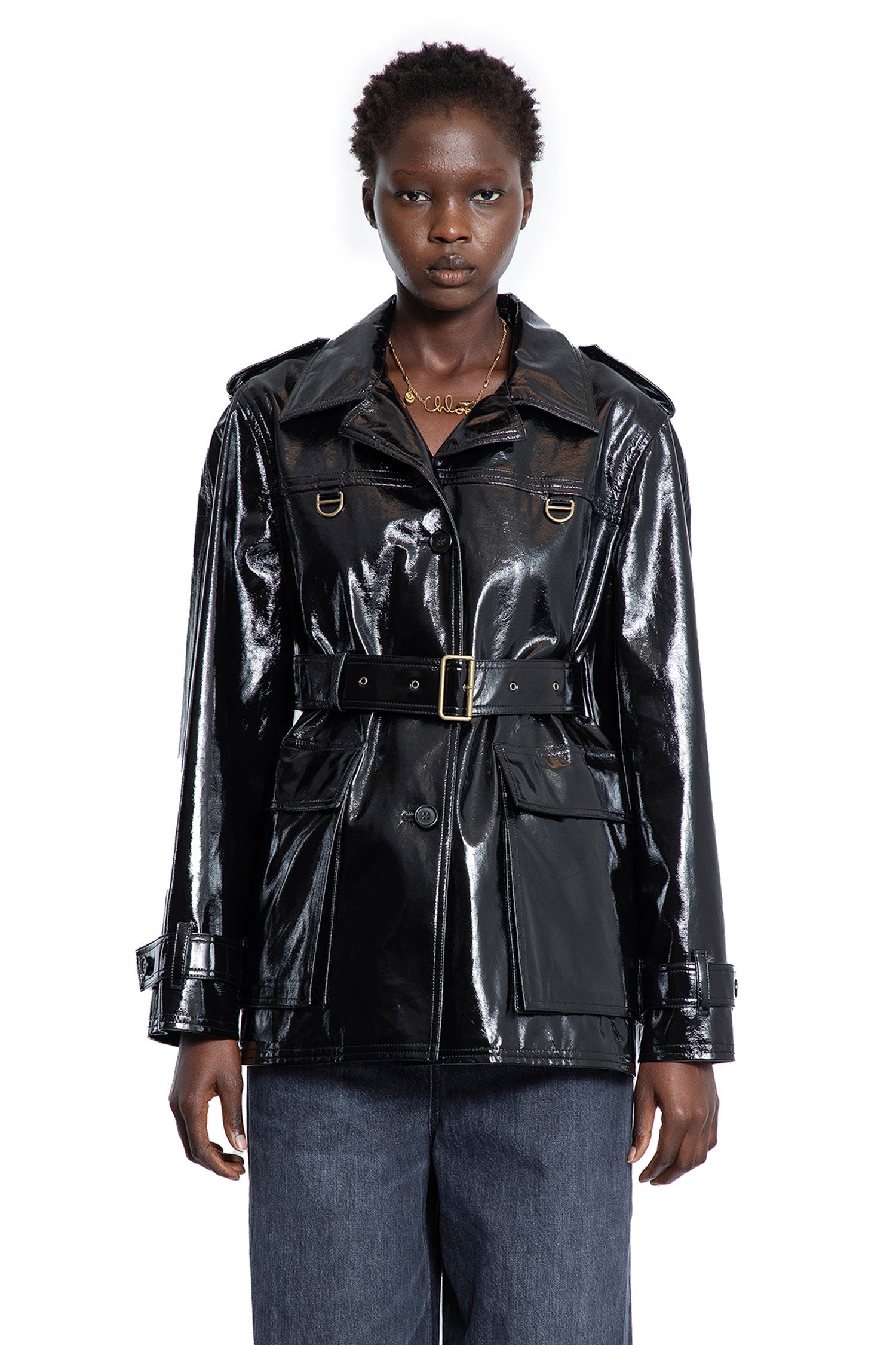 Belted Jacket in Shiny Coated Cotton - Antonioli.eu