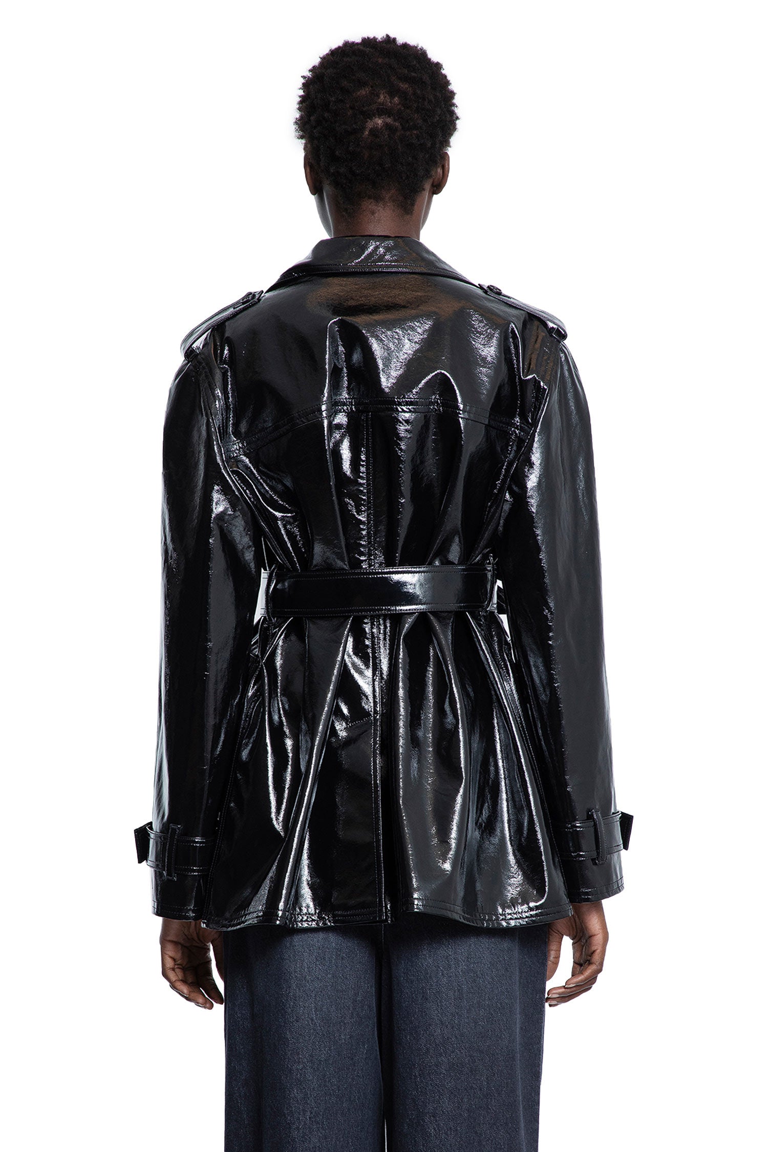 Belted Jacket in Shiny Coated Cotton - Antonioli.eu