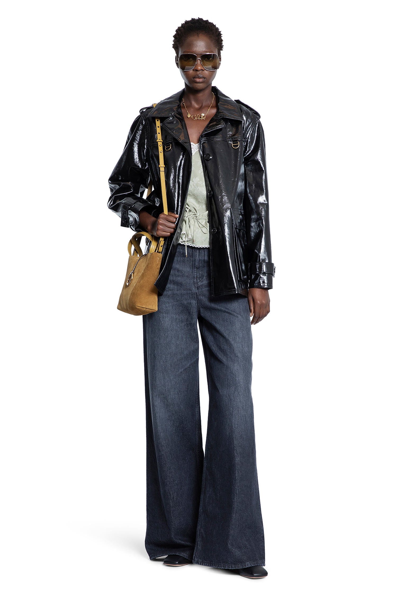 Belted Jacket in Shiny Coated Cotton - Antonioli.eu