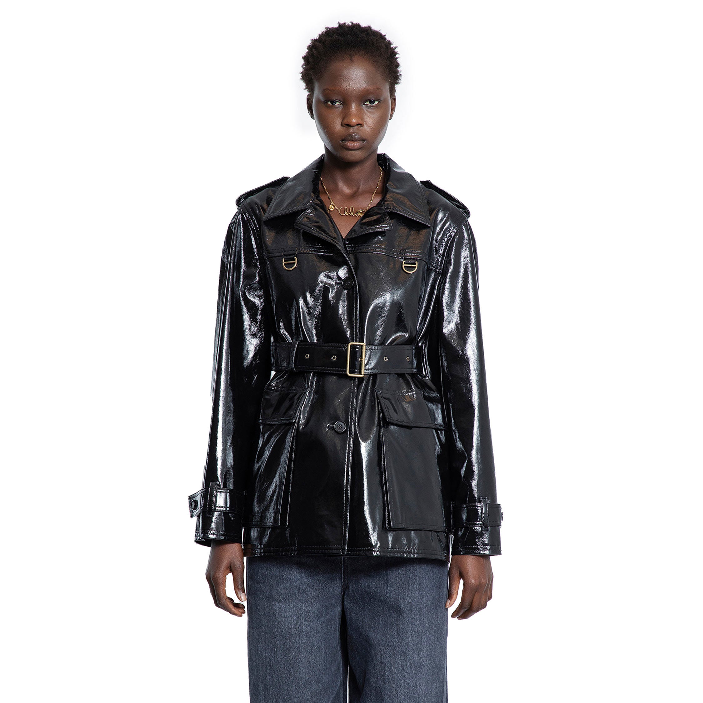 Belted Jacket in Shiny Coated Cotton - Antonioli.eu