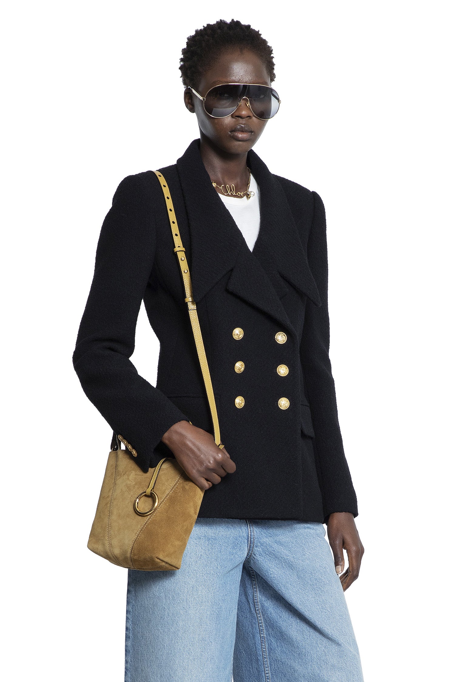 Double-Breasted Blazer in Wool Bouclette
