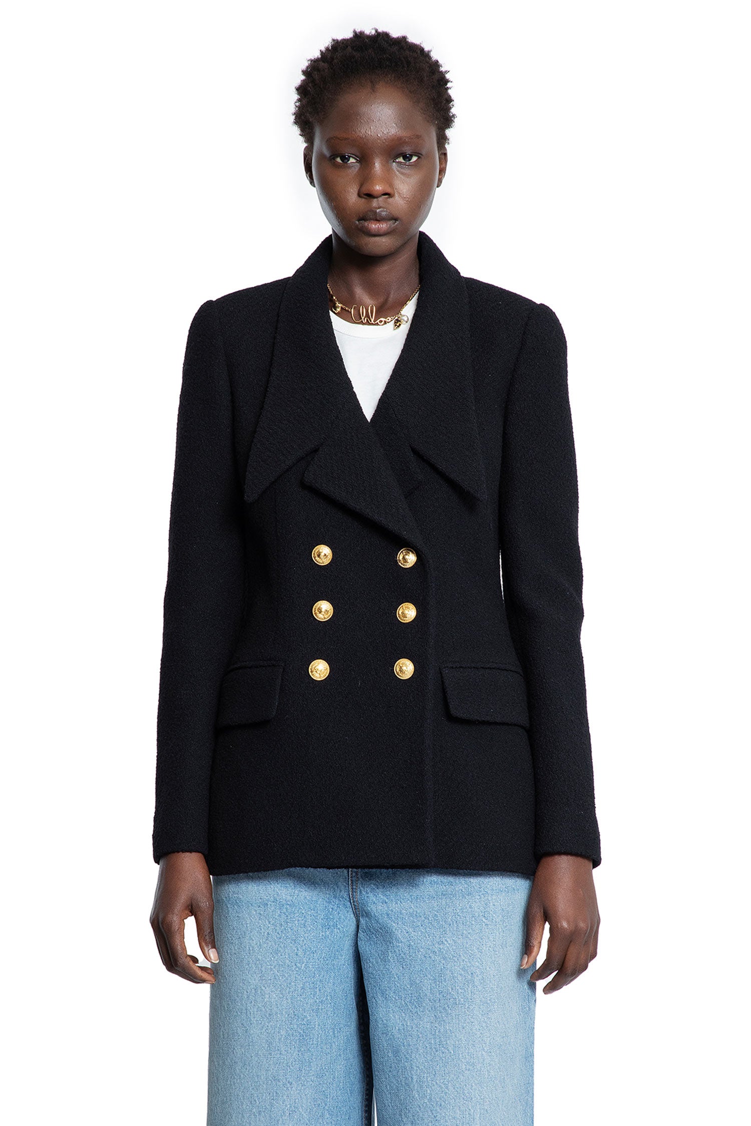 Double-Breasted Blazer in Wool Bouclette