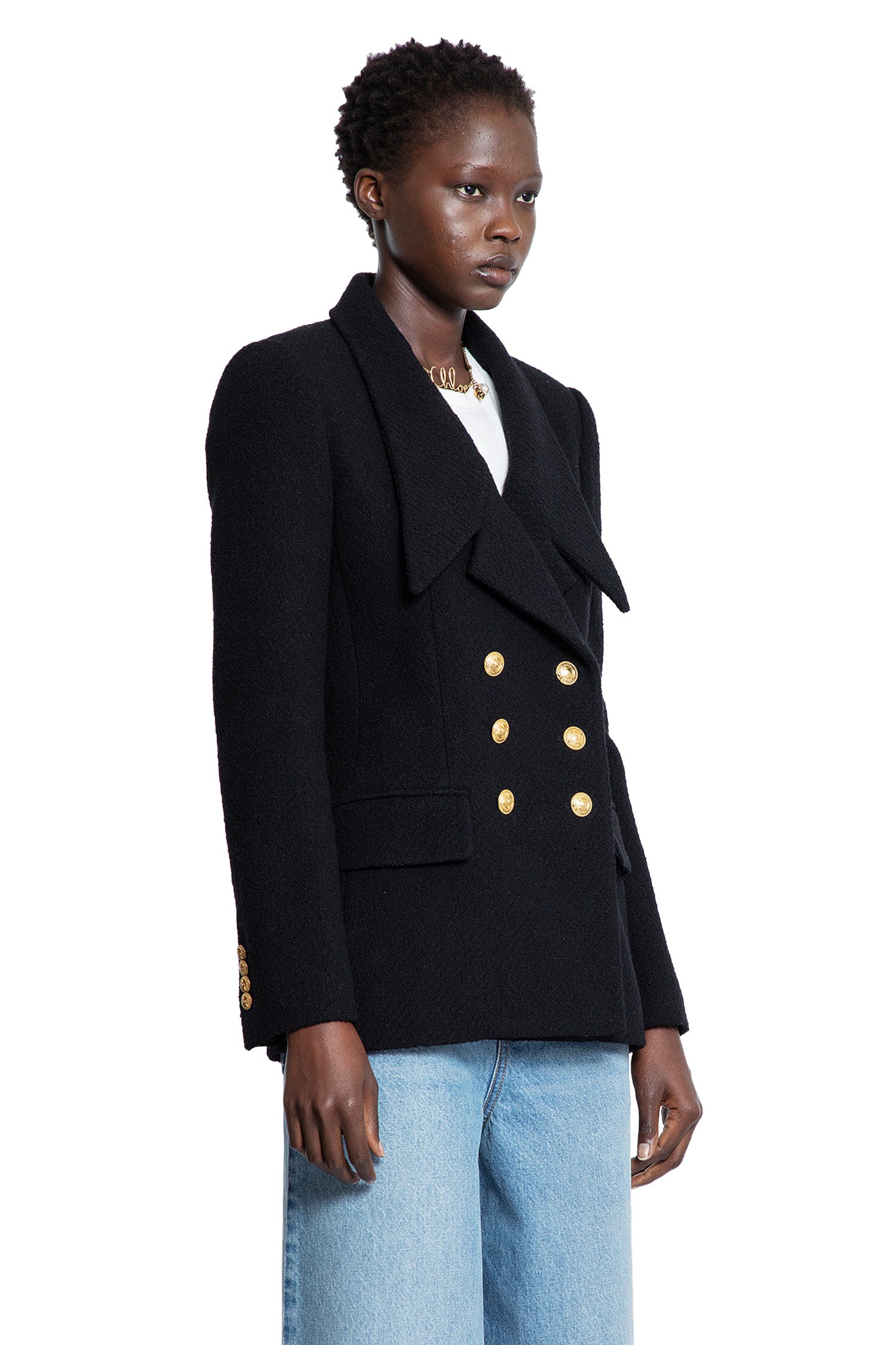 Double-Breasted Blazer in Wool Bouclette