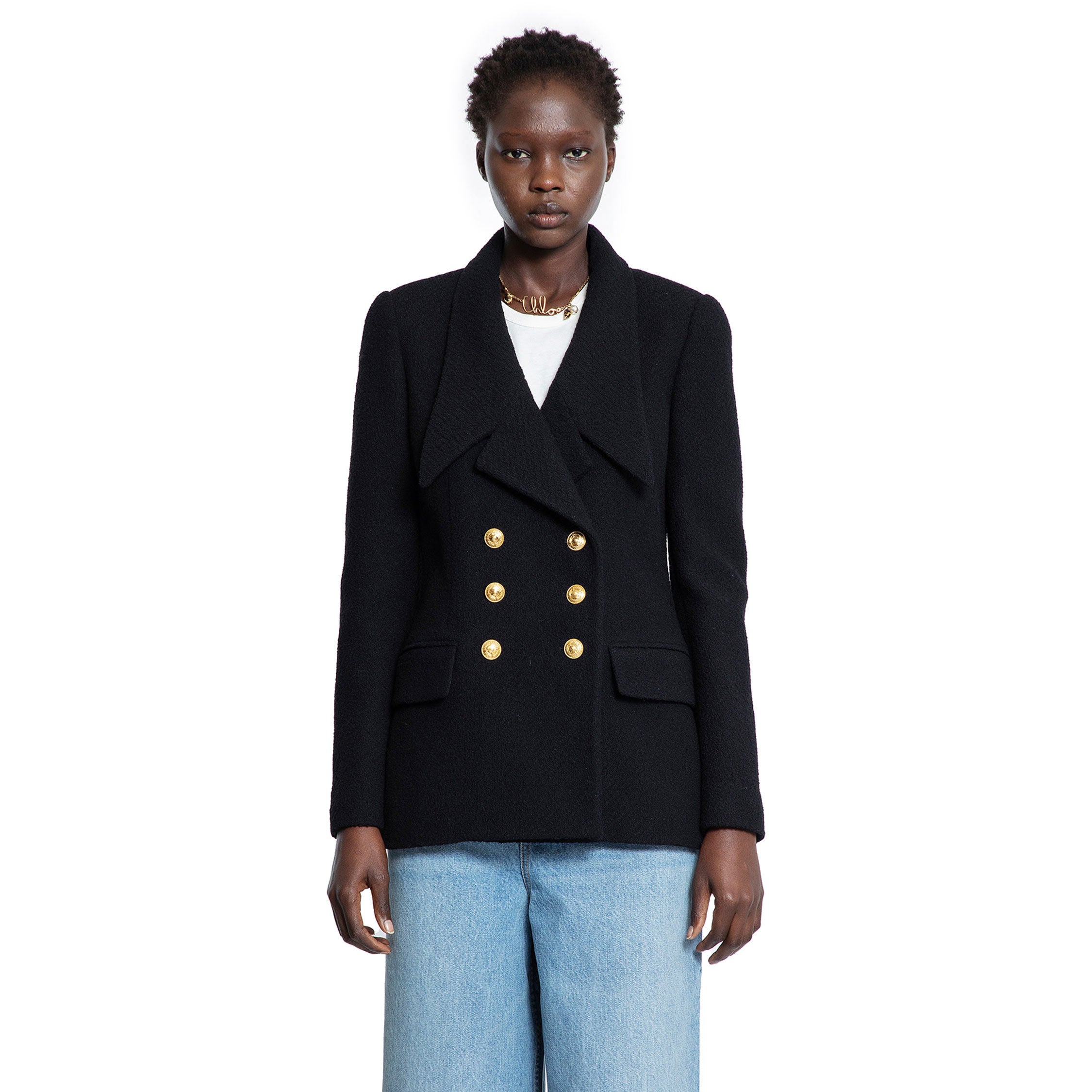 Double-Breasted Blazer in Wool Bouclette