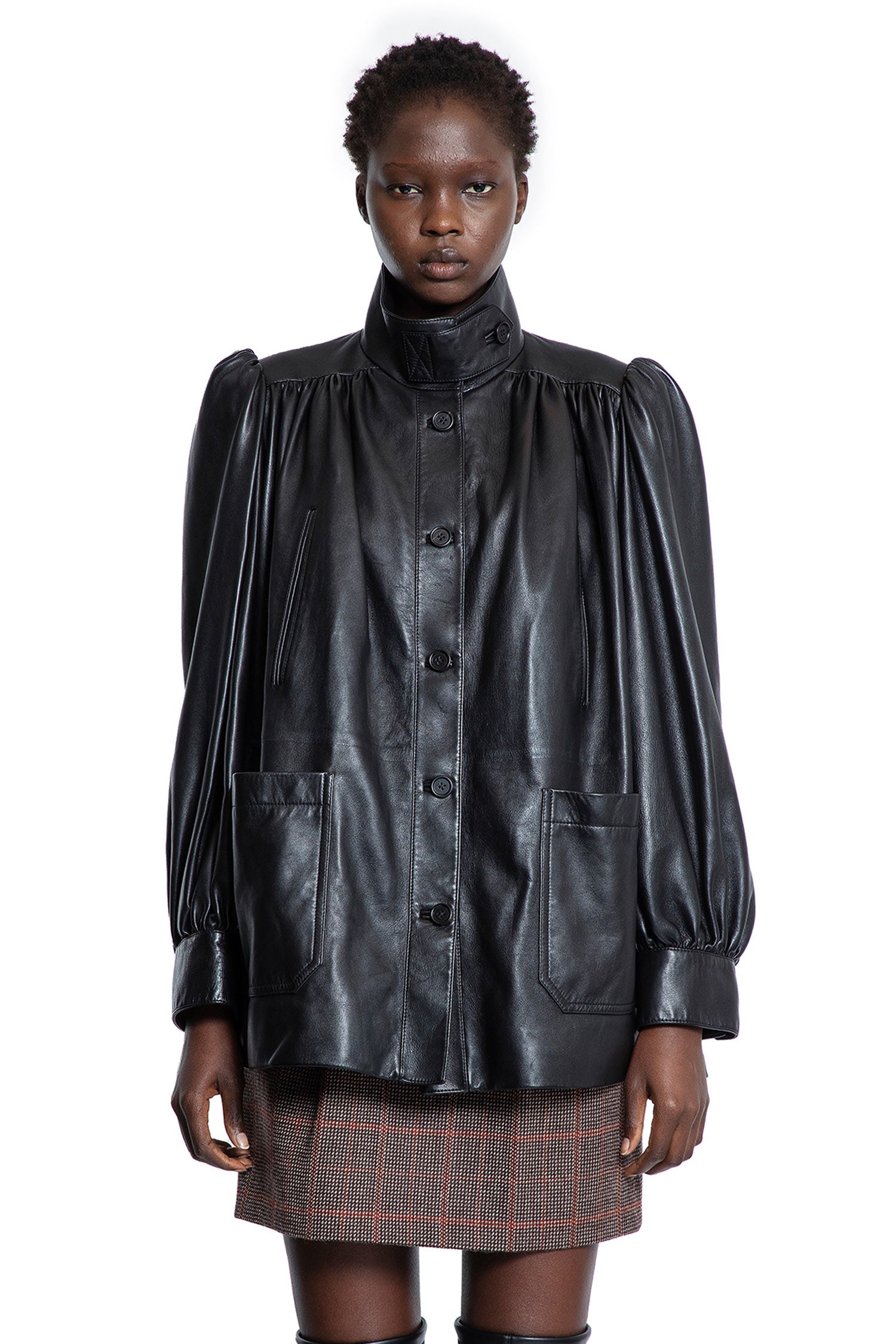 High-Neck Coat in Plongé Nappa Leather - Antonioli.eu