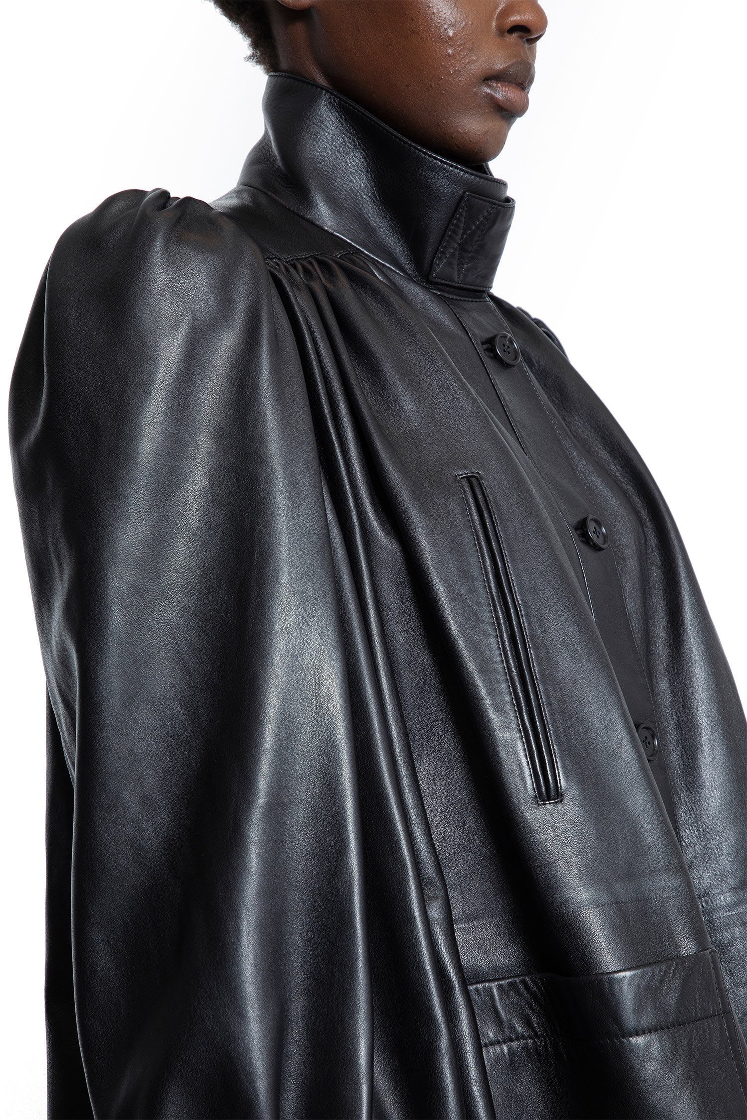 High-Neck Coat in Plongé Nappa Leather - Antonioli.eu