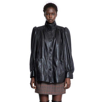 High-Neck Coat in Plongé Nappa Leather - Antonioli.eu